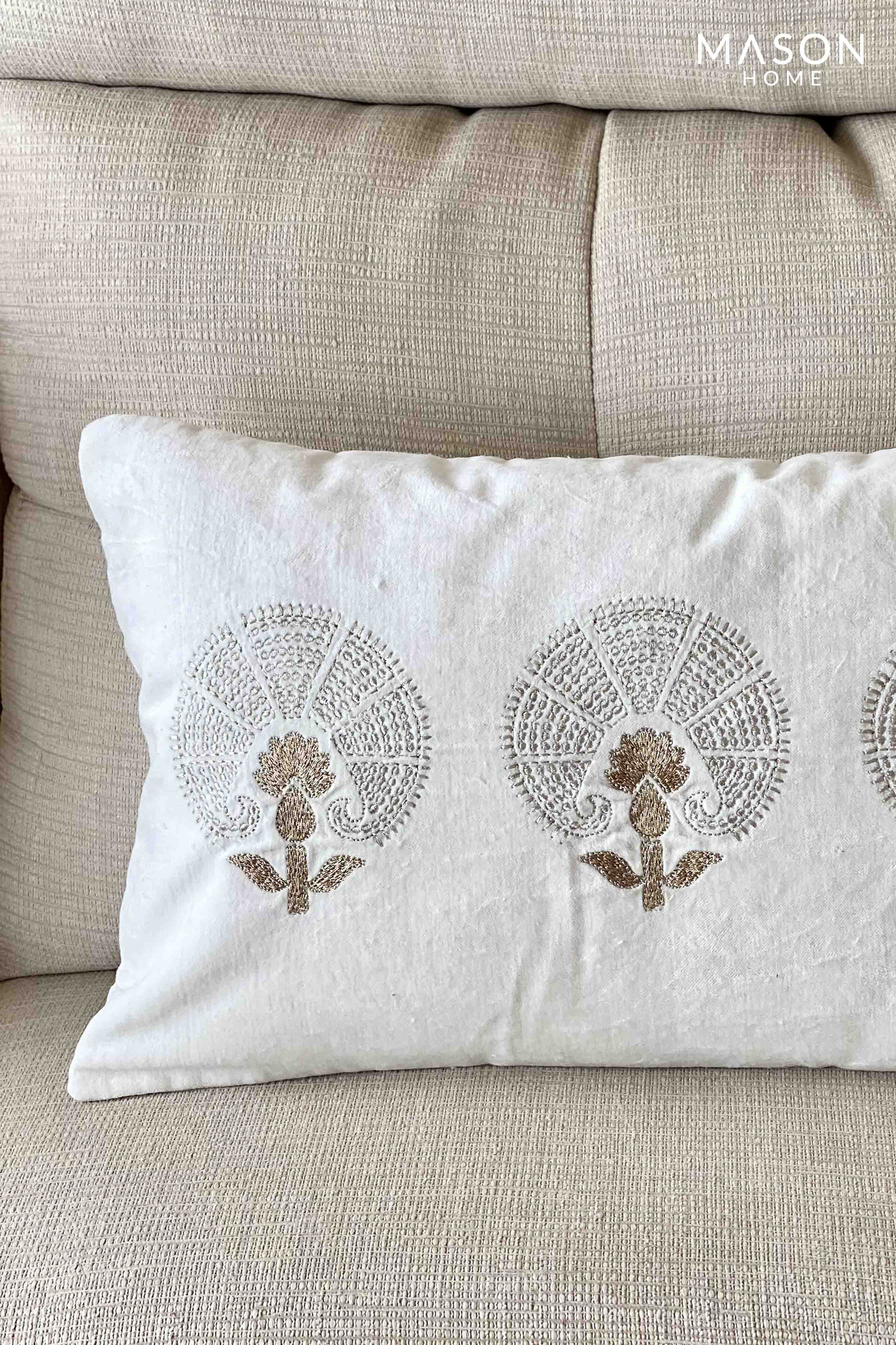 Pichola Silver & Copper Floral Lumbar Cushion Cover