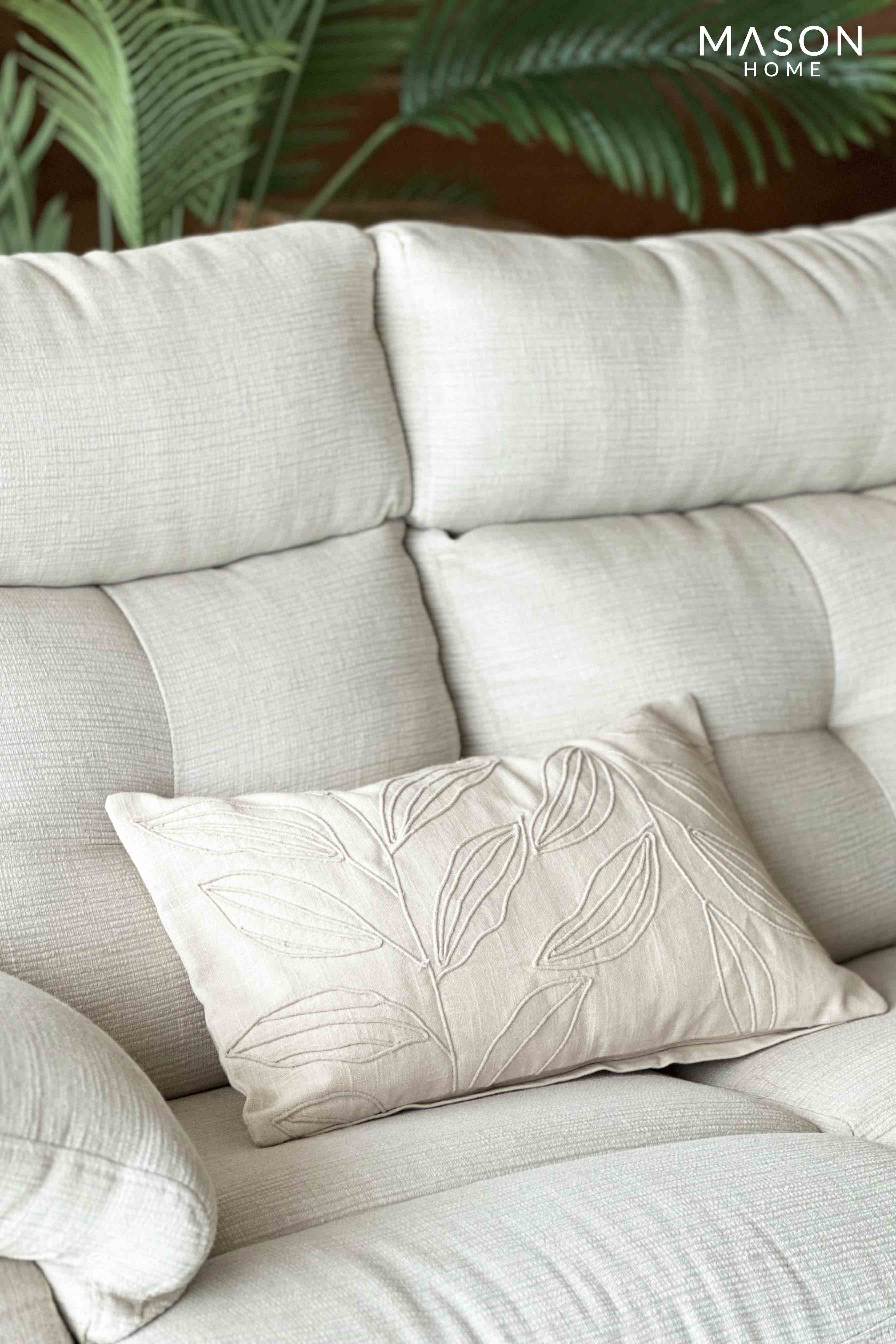 Cream Leaf Dori Lumbar Cushion Cover