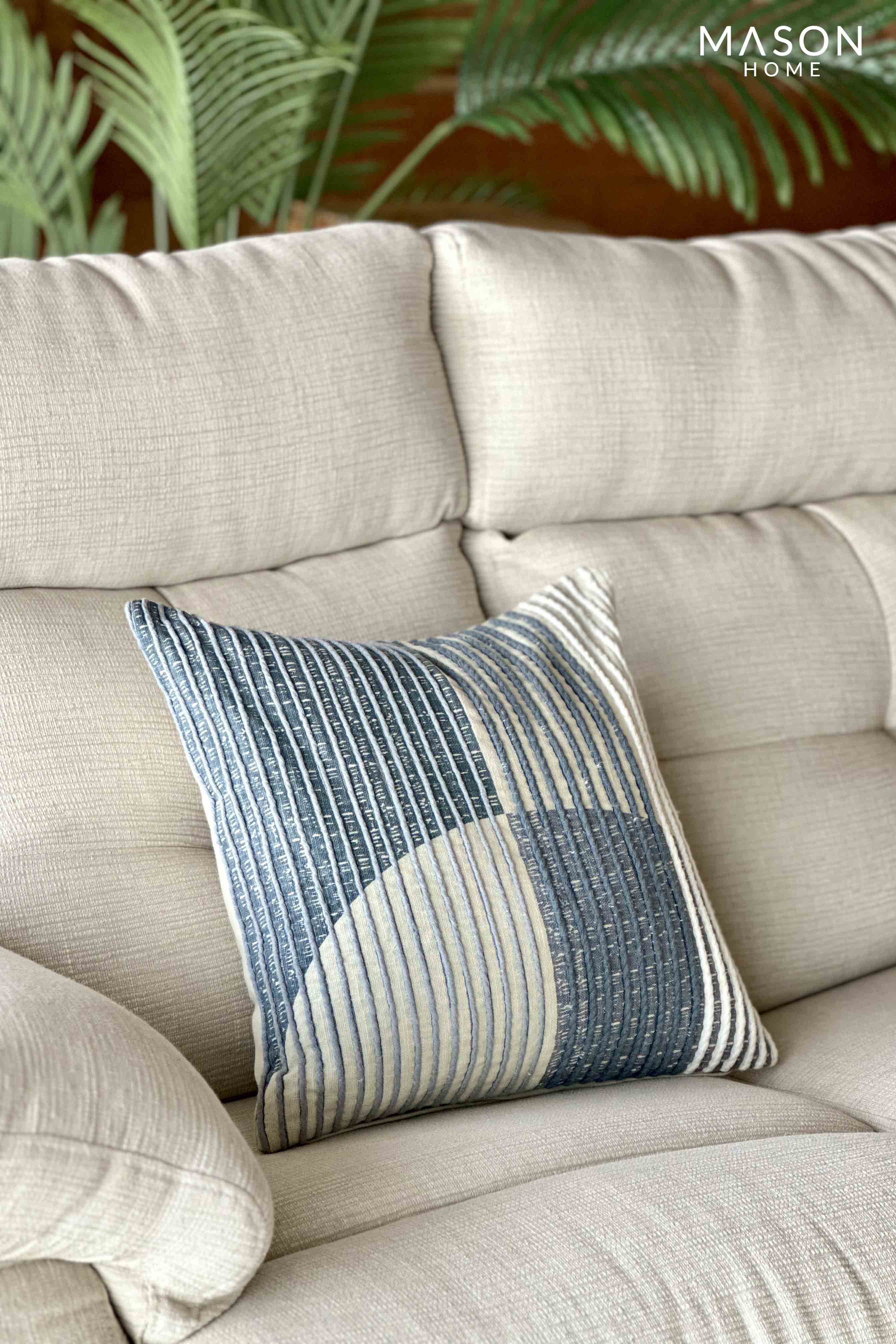 Cream & Blue Striped Dori Cushion Cover