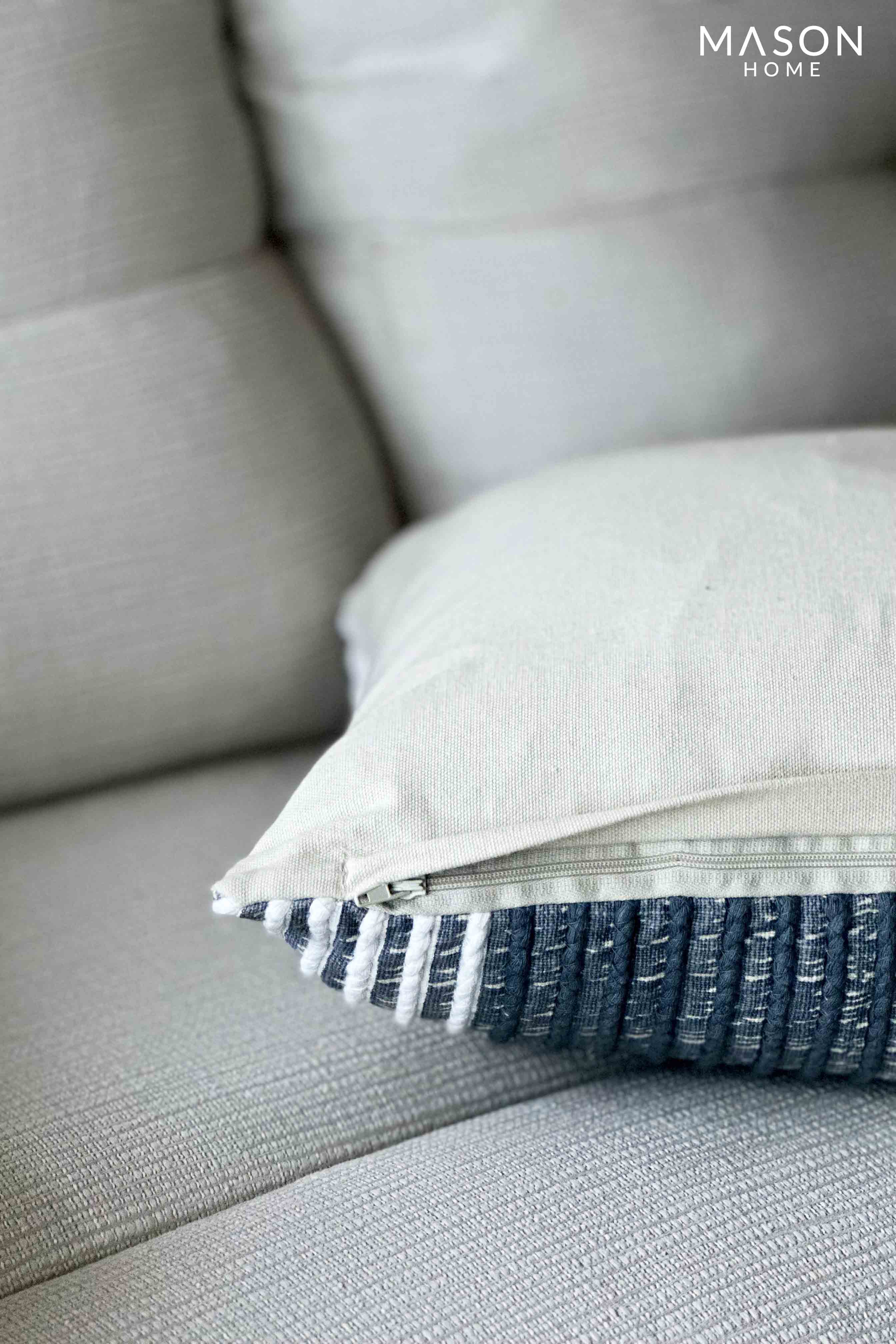 Cream & Blue Striped Dori Cushion Cover