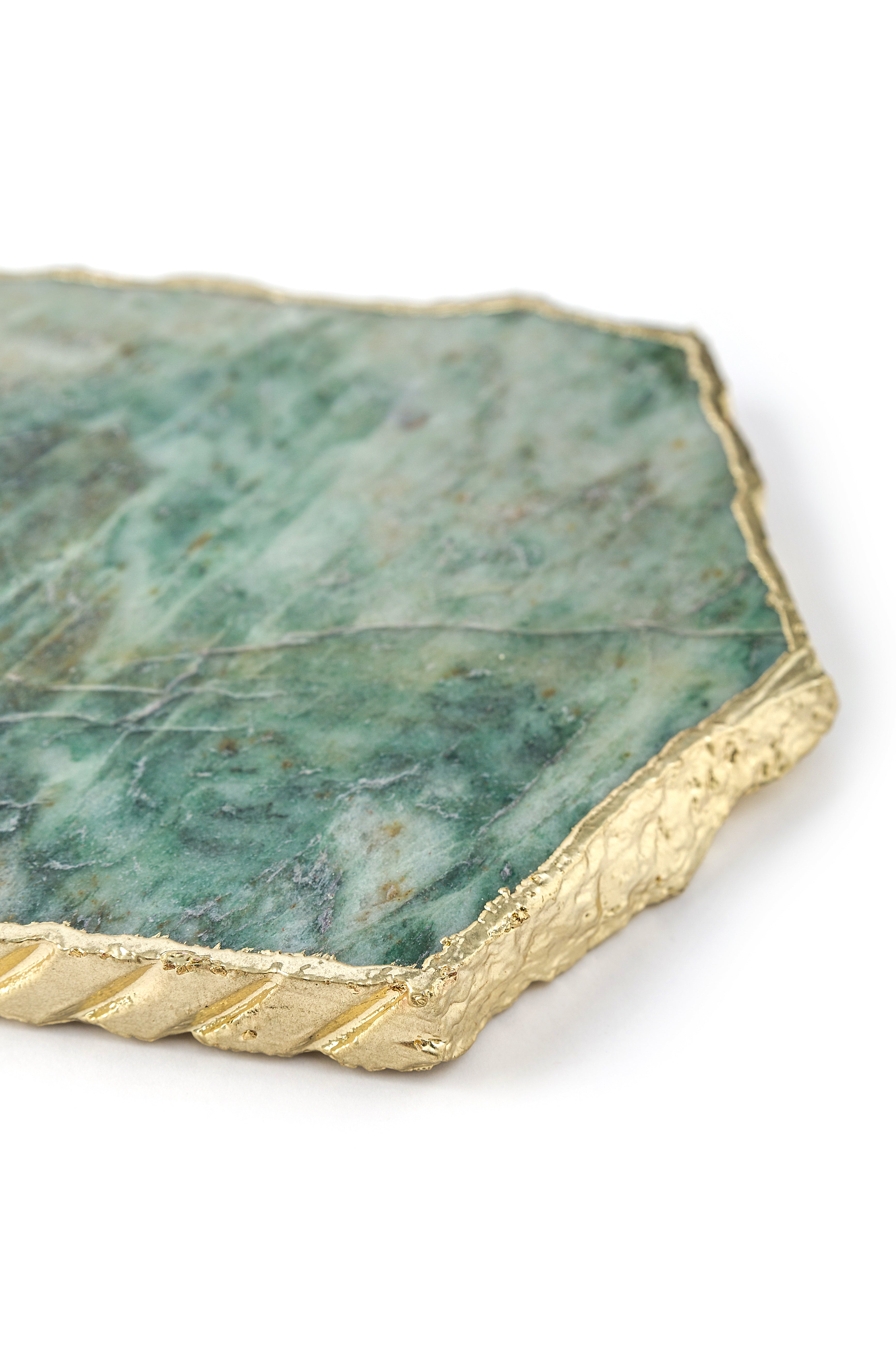 Cheese Board Green Aventurine With Gold Trim
