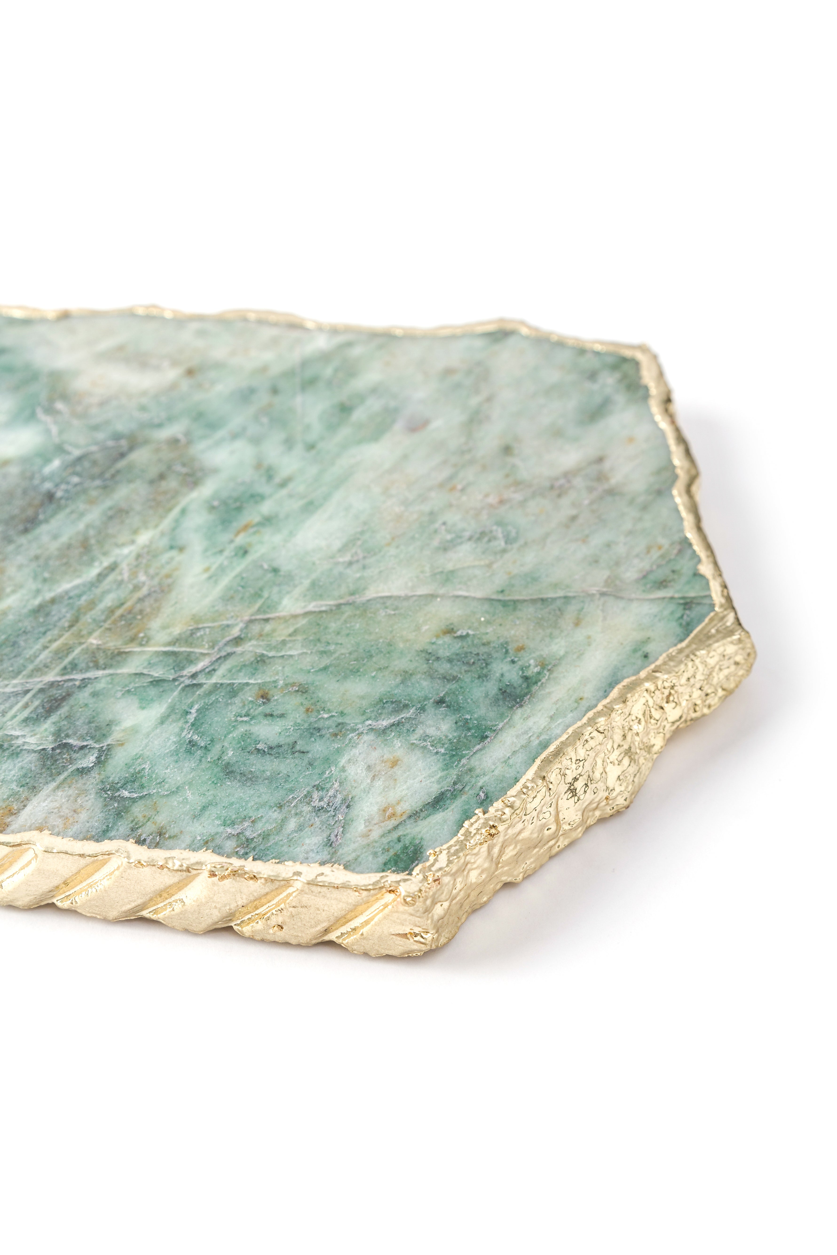 Cheese Board Green Aventurine With Gold Trim