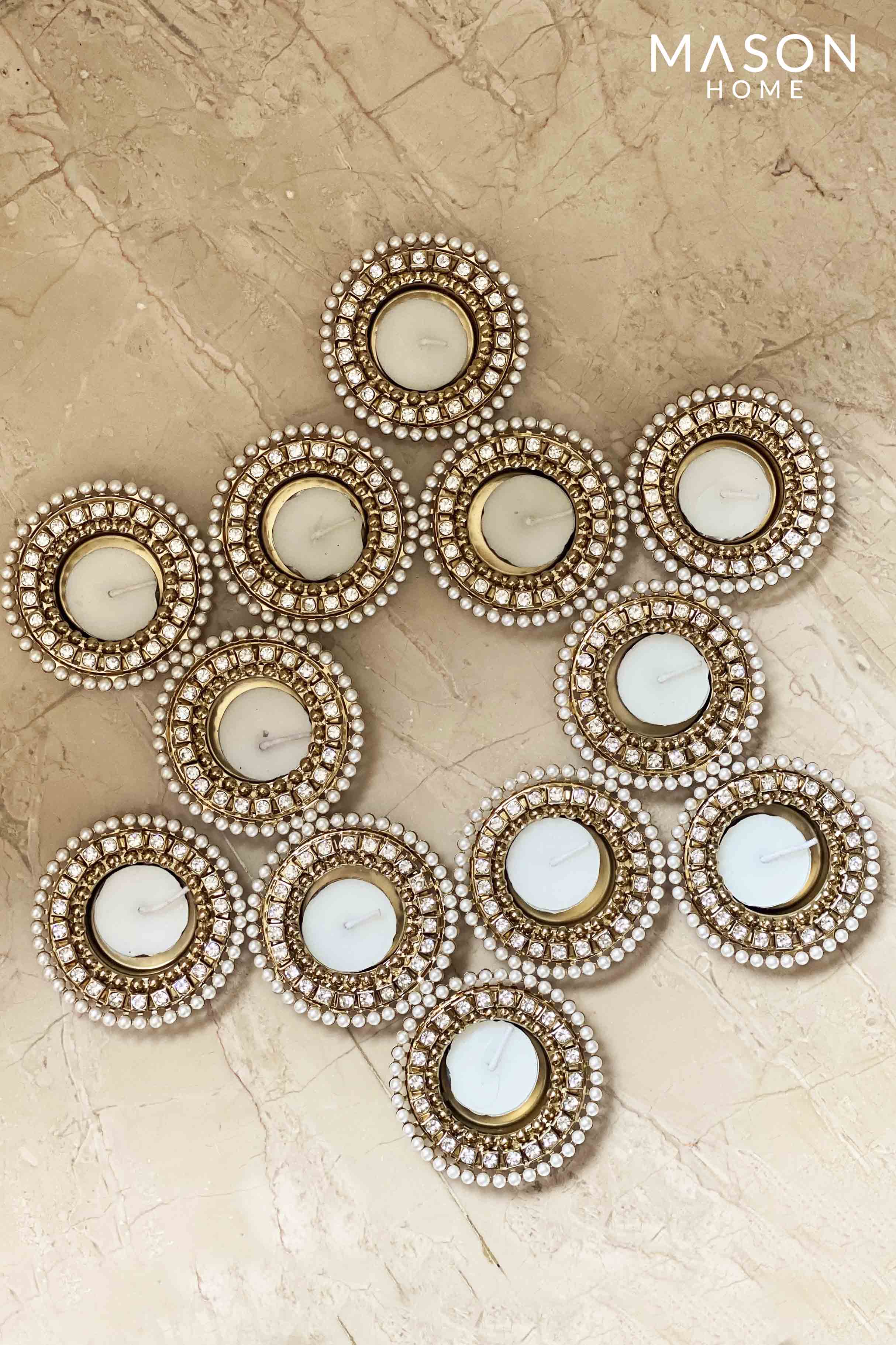 Pearl Crystal Tealights - Set Of 12