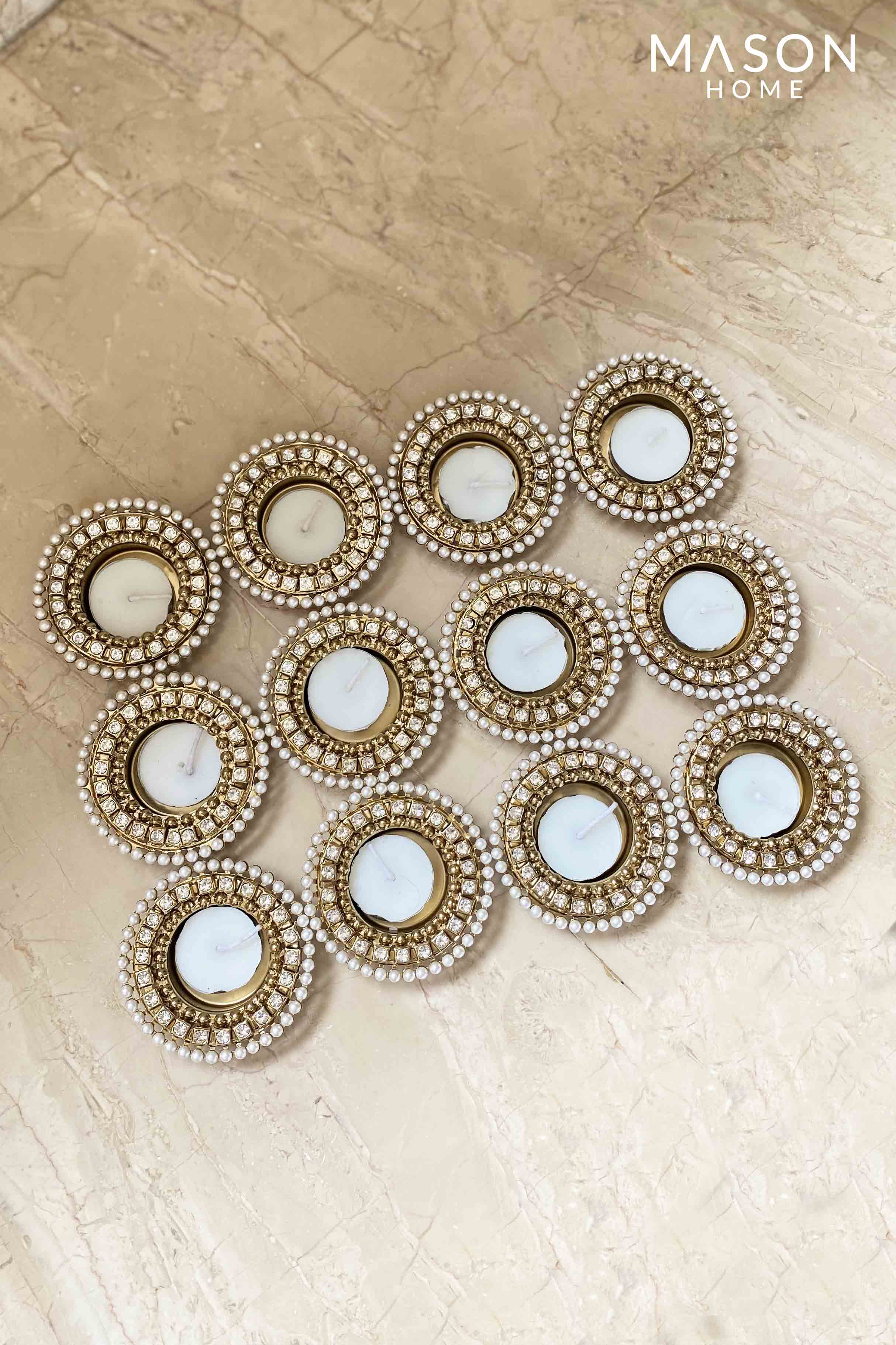 Pearl Crystal Tealights - Set Of 12