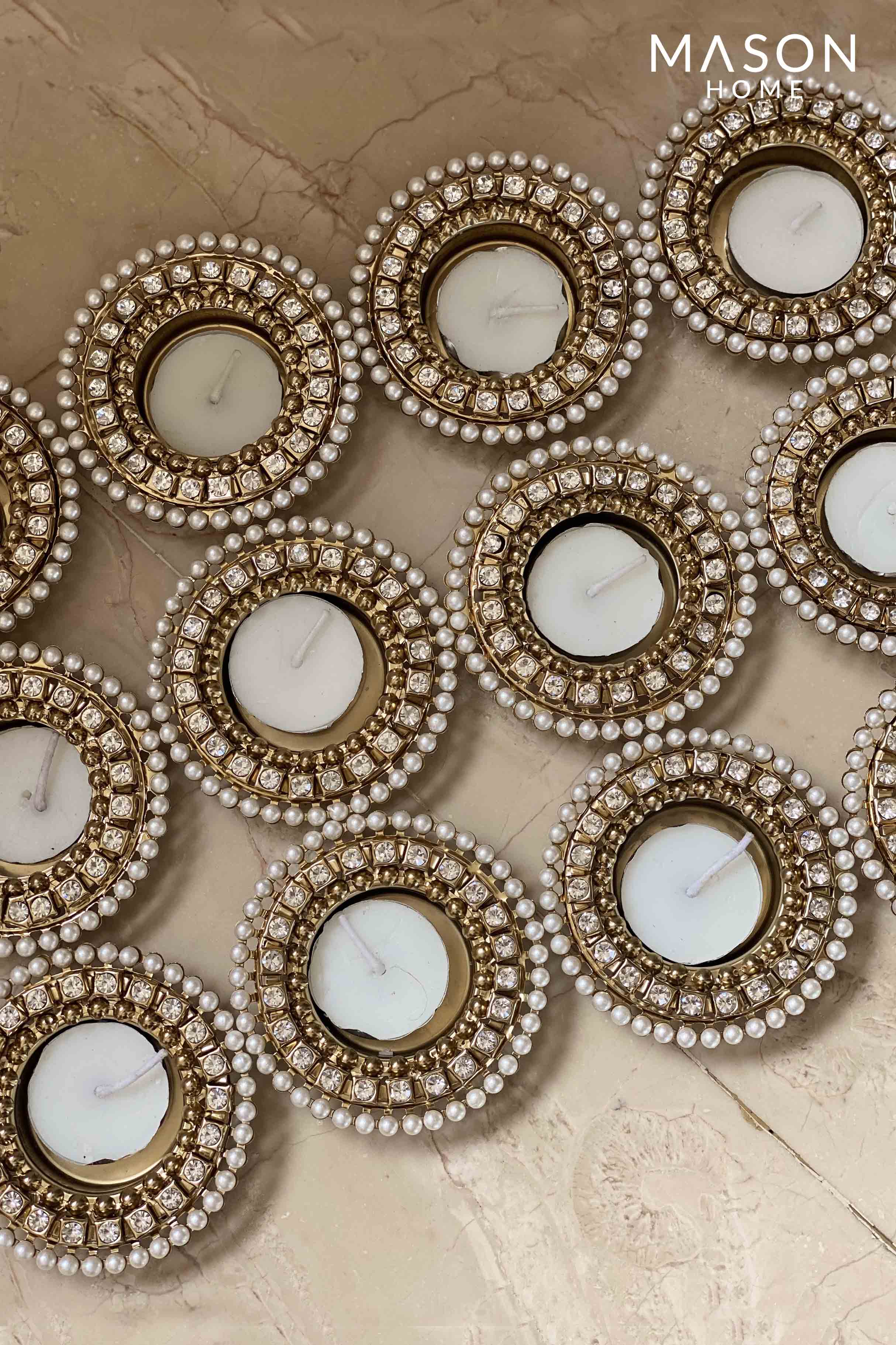 Pearl Crystal Tealights - Set Of 12