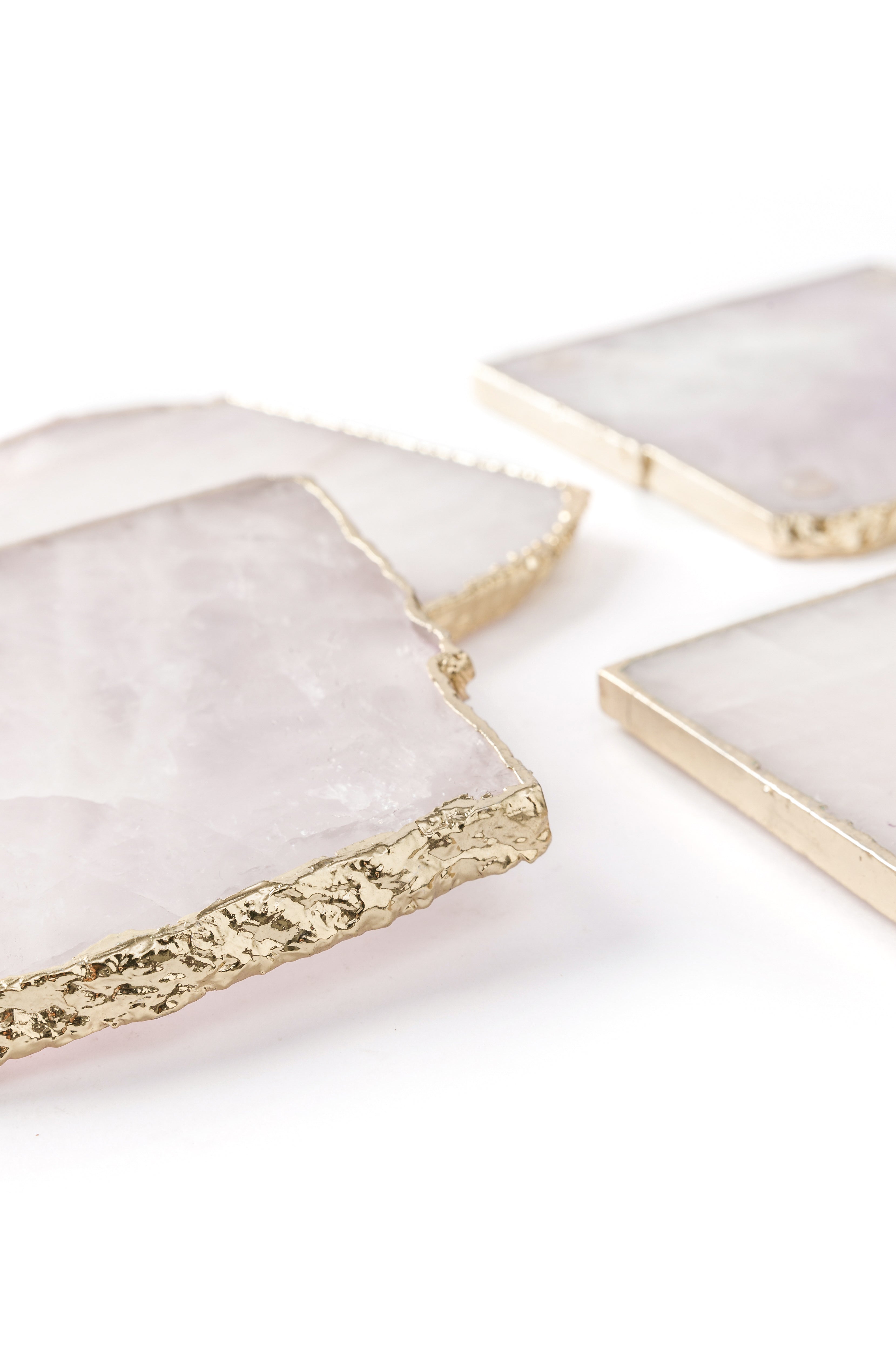 Rose Quartz Coasters With Gold Trim