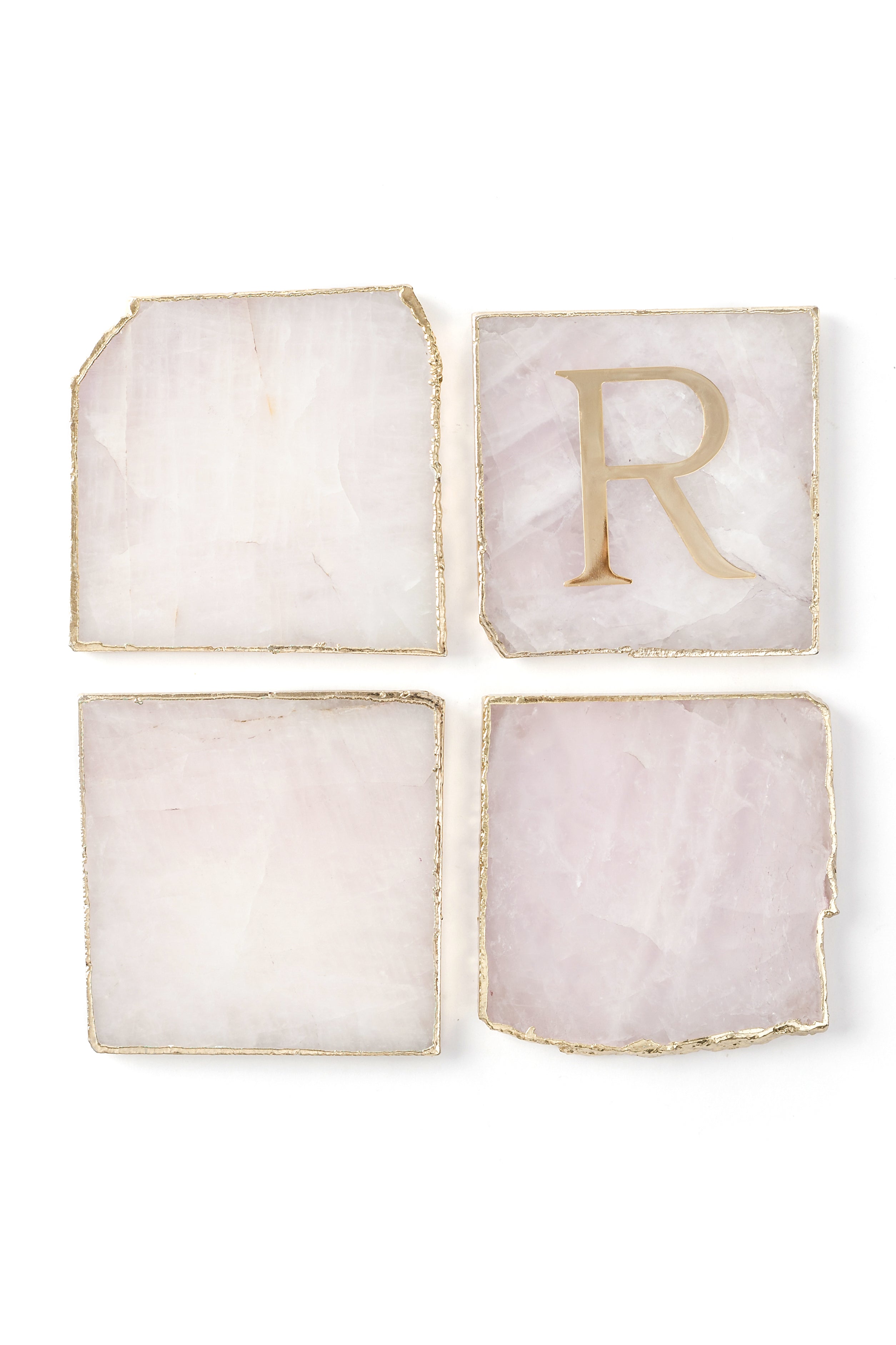 Rose Quartz Coasters With Gold Trim