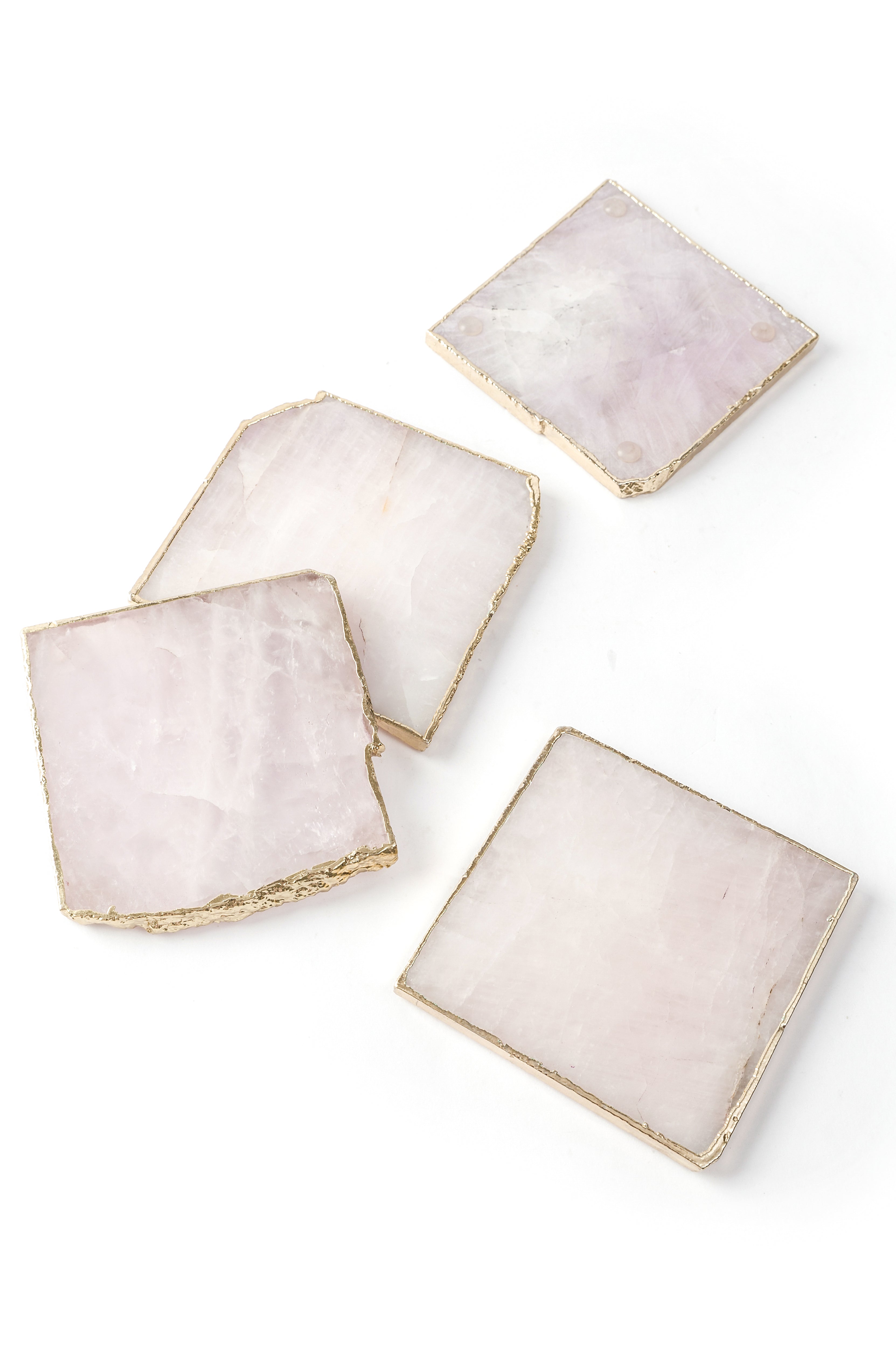 Rose Quartz Coasters With Gold Trim