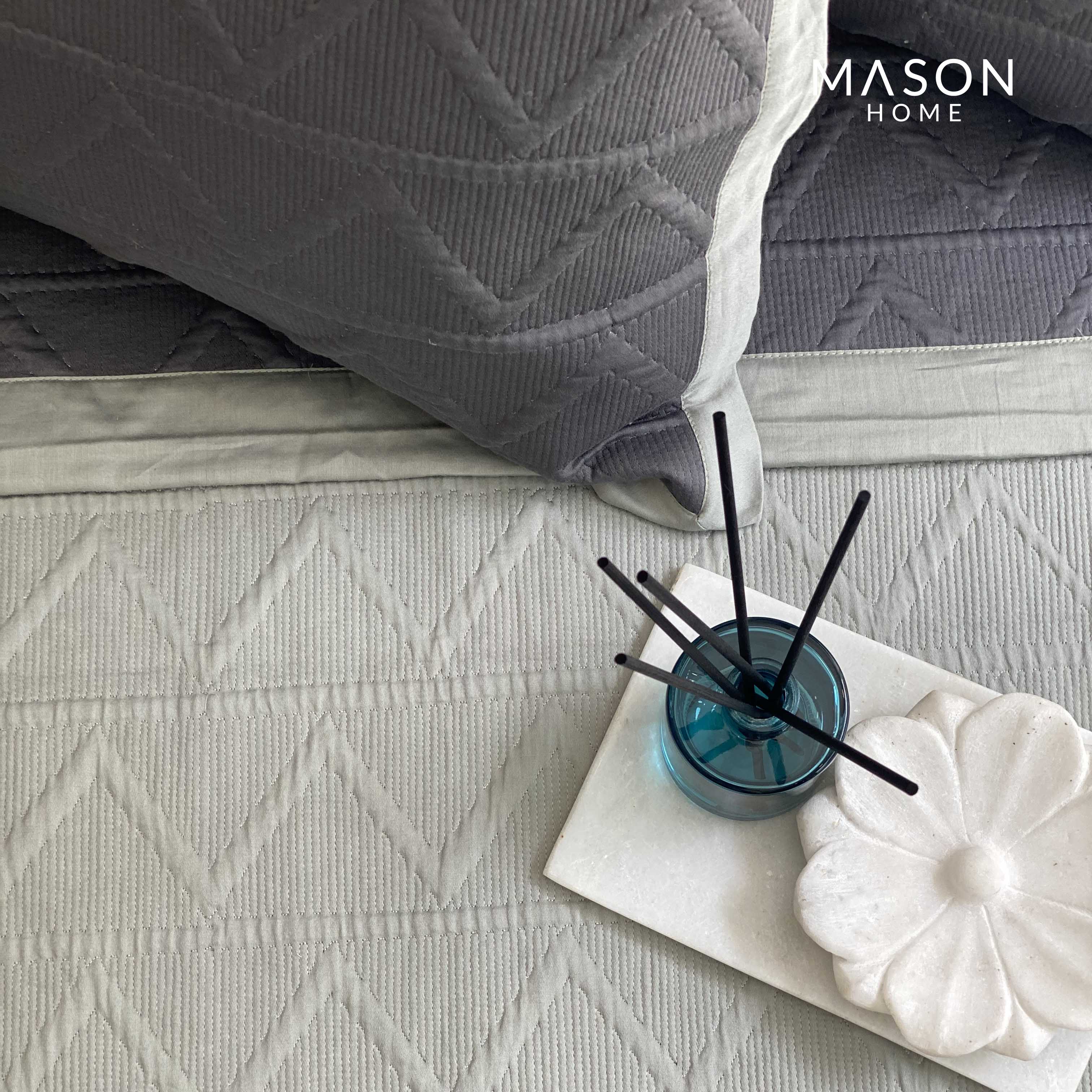Cotton Bedspread - Dark Grey And Sage Green (Reversible)