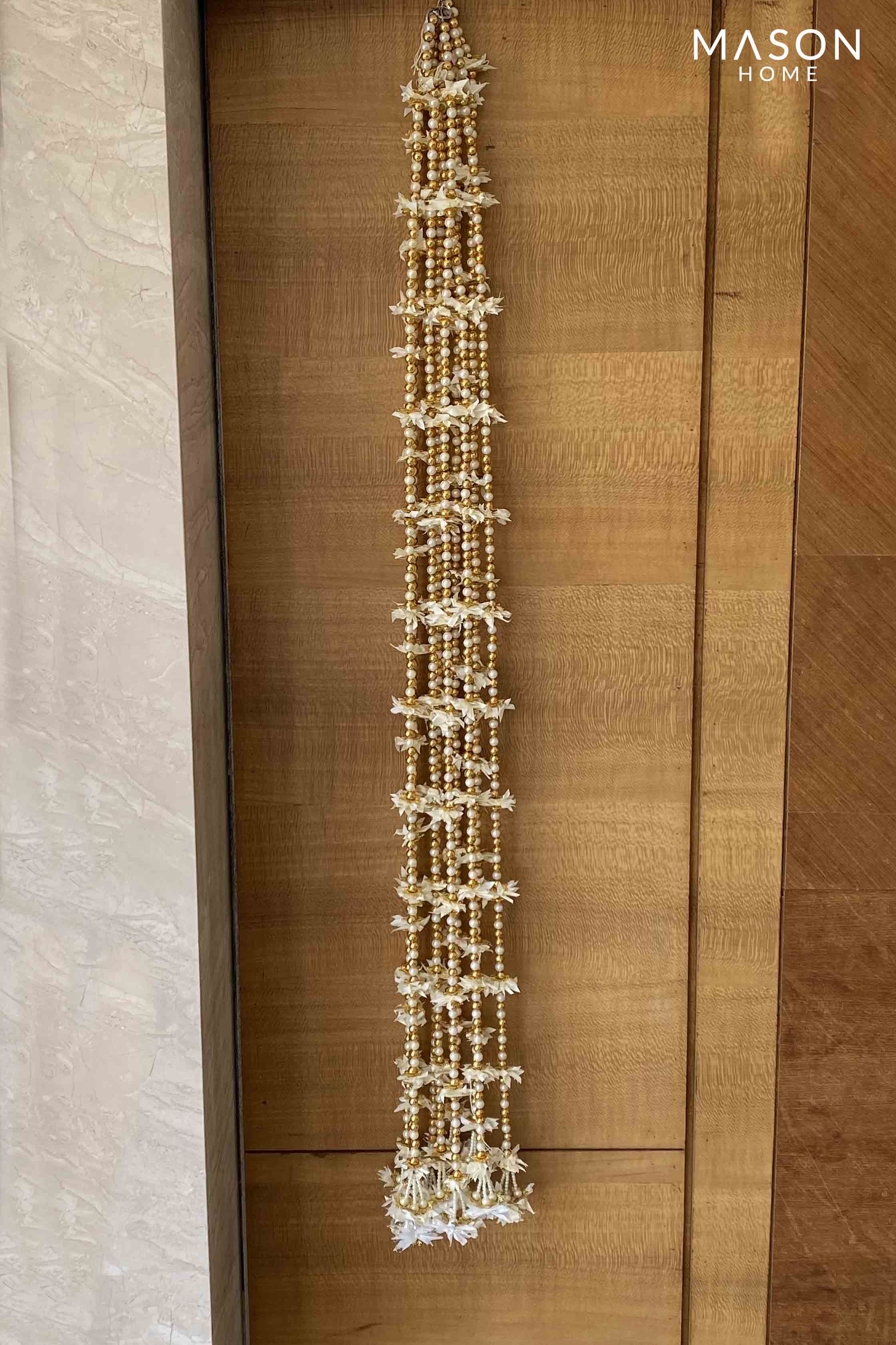 White Floral Pearl Side Latkan - Set Of 10 (5 Feet)