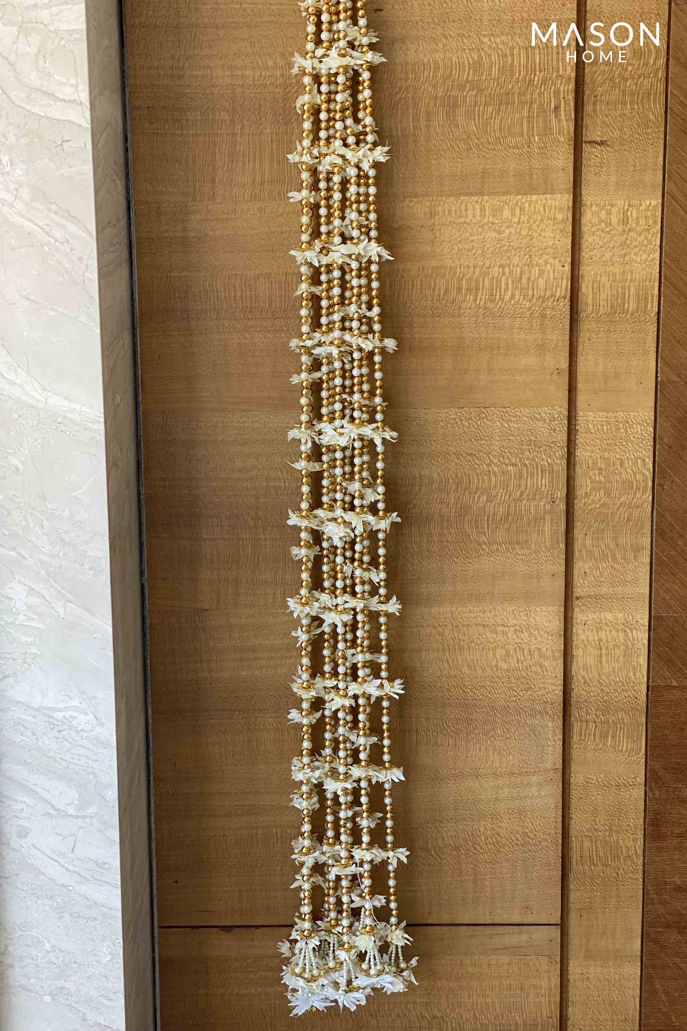 White Floral Pearl Side Latkan - Set Of 10 (5 Feet)