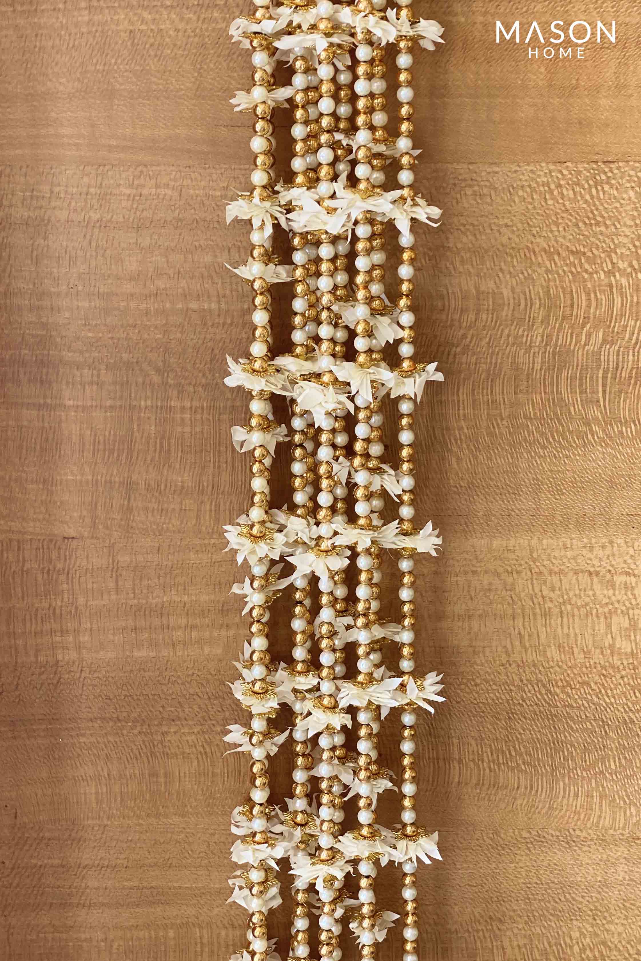 White Floral Pearl Side Latkan - Set Of 10 (5 Feet)