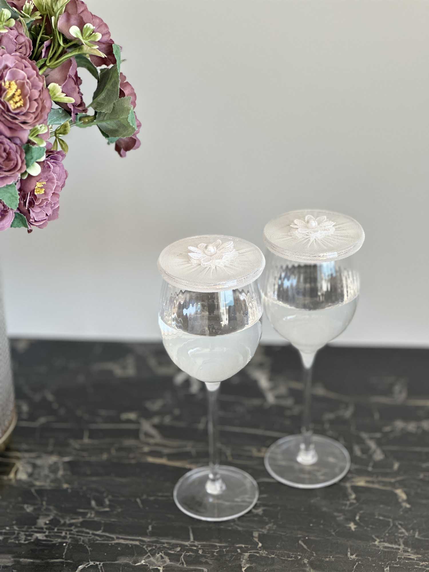 White Mesh Glass Cover - (Set Of 6)