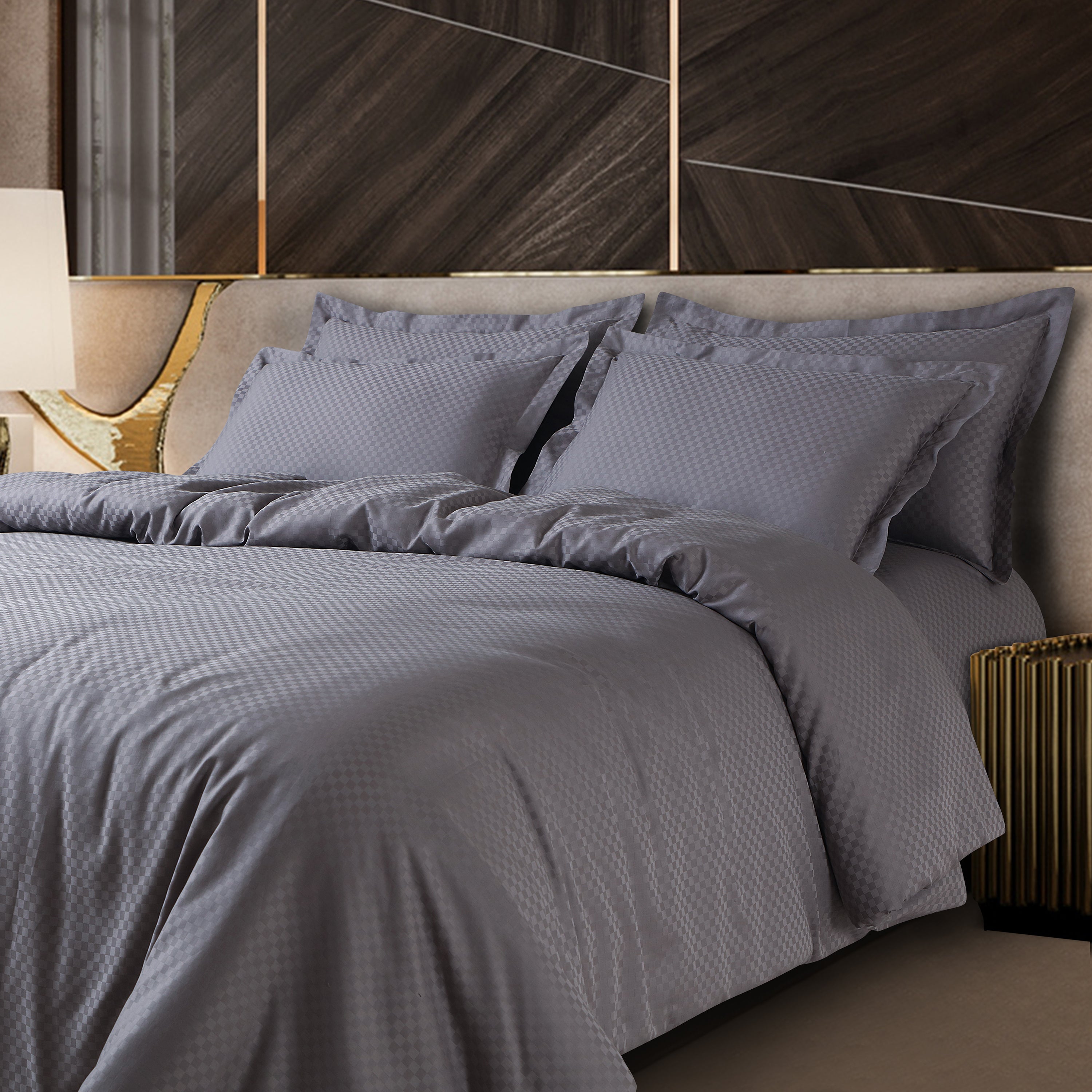 Lyon Jacquard Light Grey Checks Bedsheet