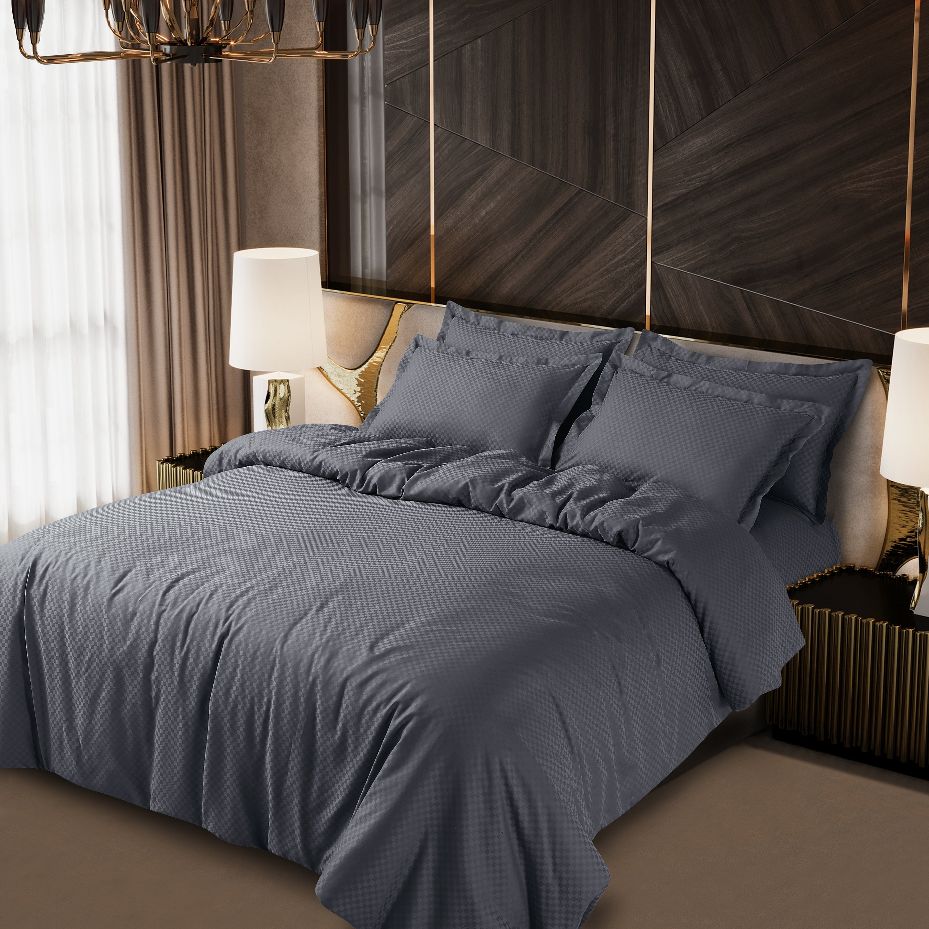 Lyon Jacquard Grey Checks Bedsheet