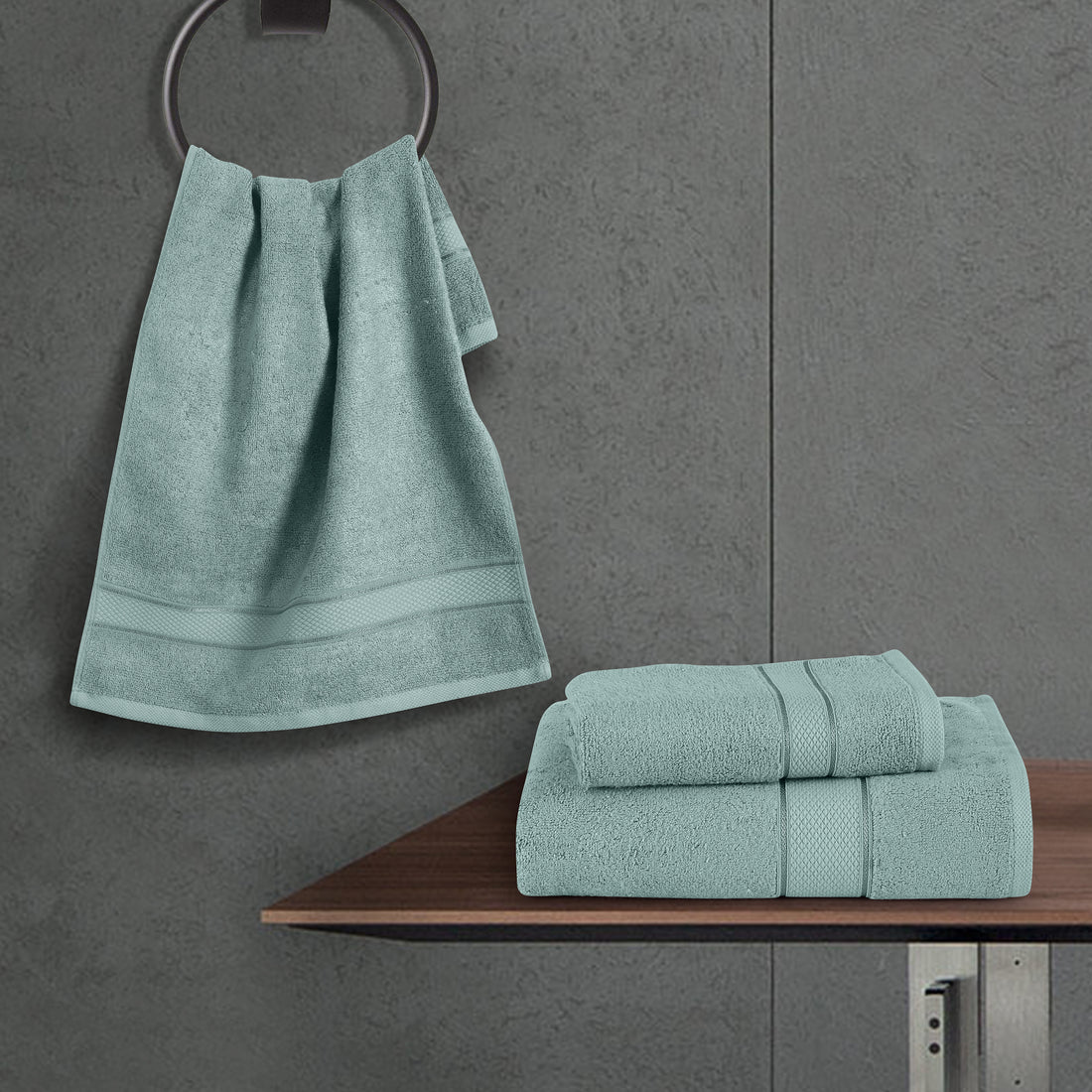 Mint Green - Bamboo Hand Towel - (Set Of 2)