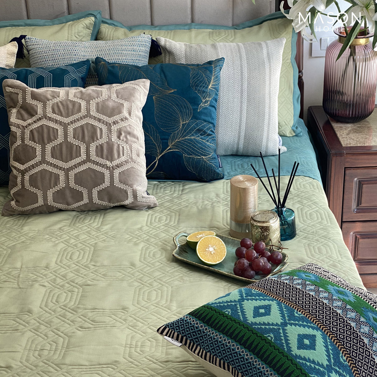 Ornate Turquoise Lime Green Bedspread
