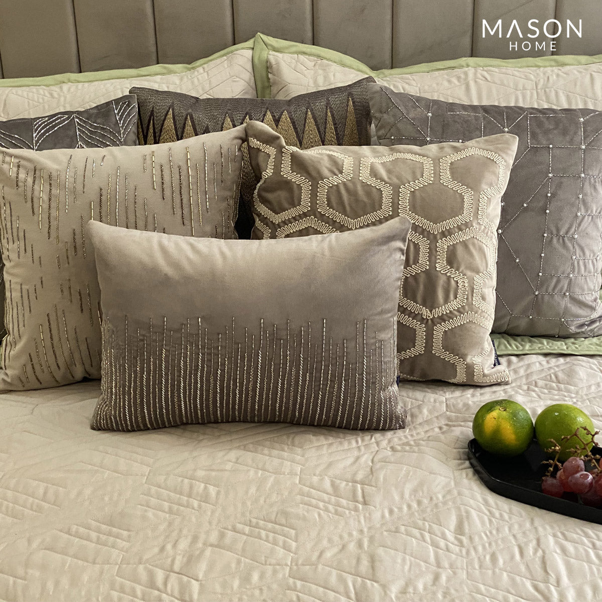 Rhombic Lime Green Beige Bedspread