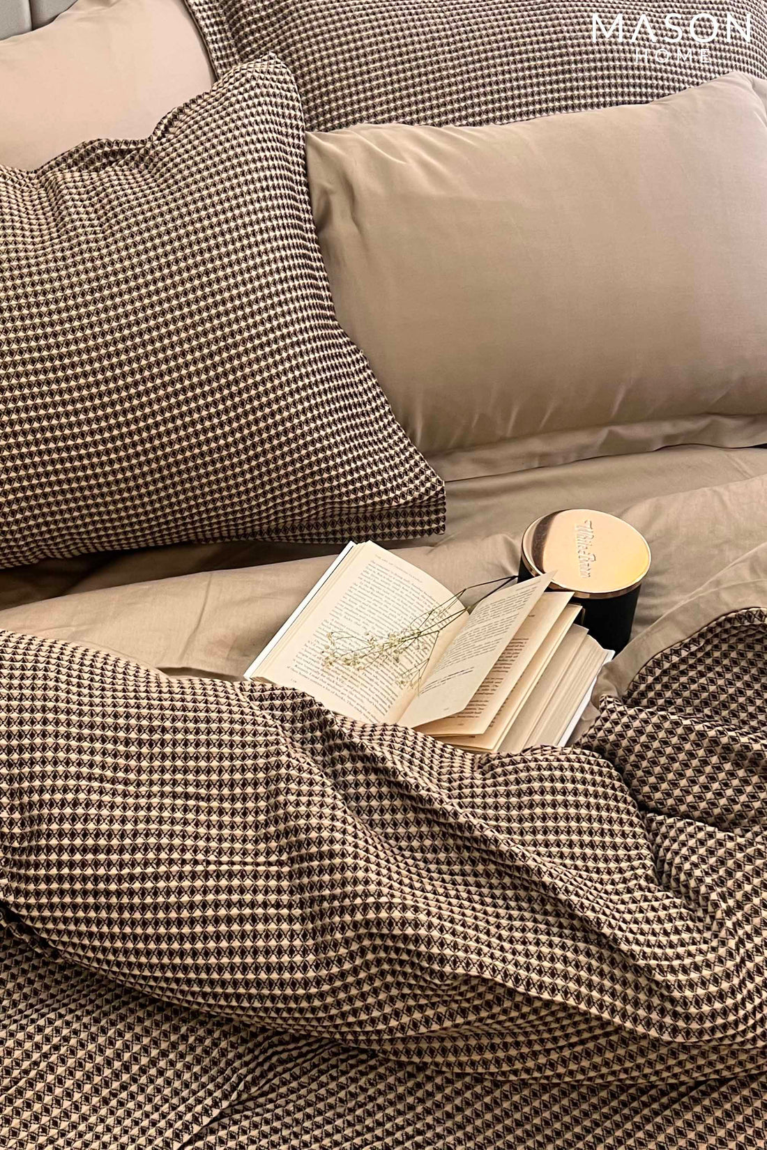 Honeycomb Coffee Woven Duvet Cover Set With Bedsheet