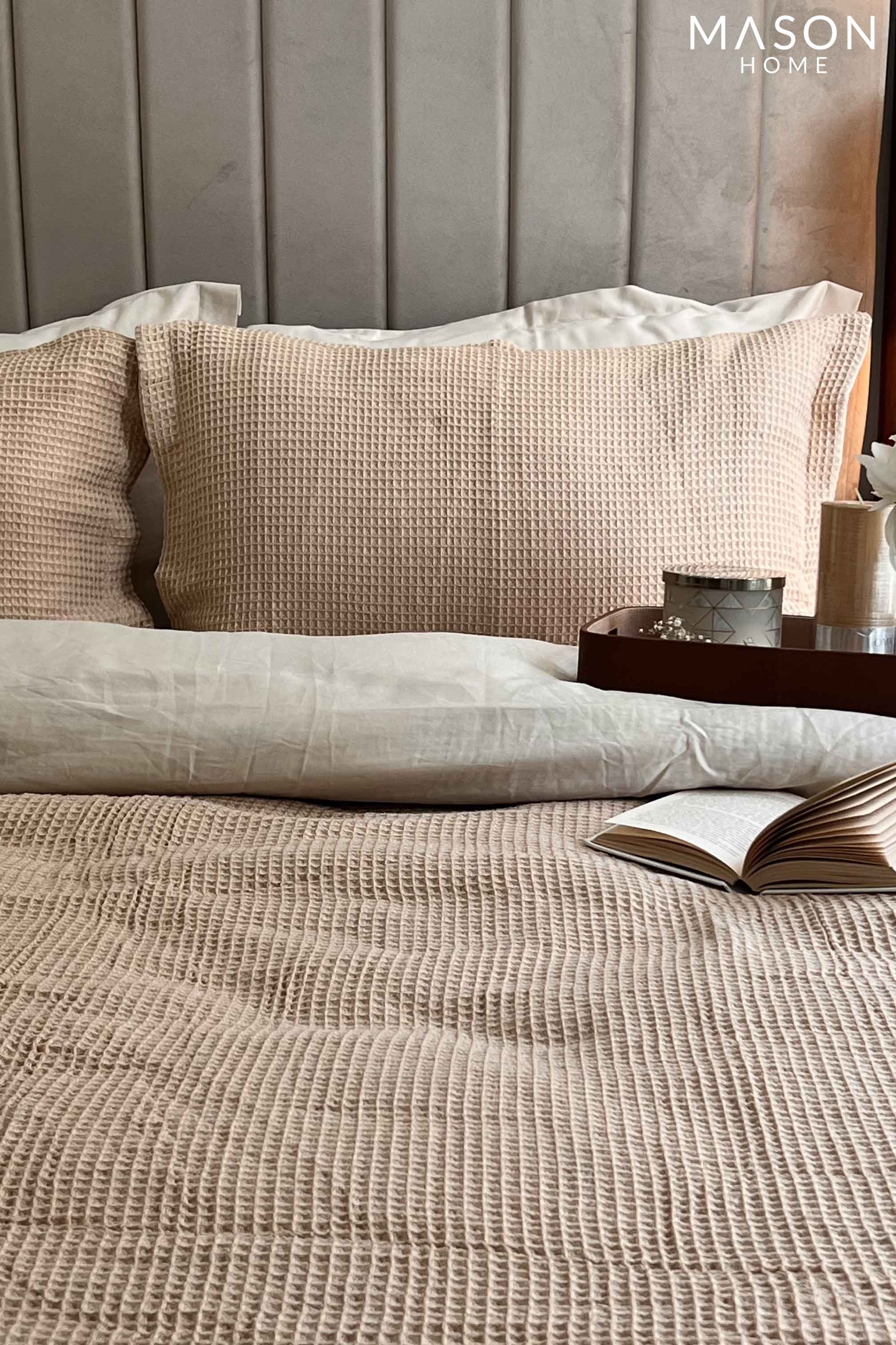 Honeycomb Oats Beige Woven Duvet Cover Set With Bedsheet