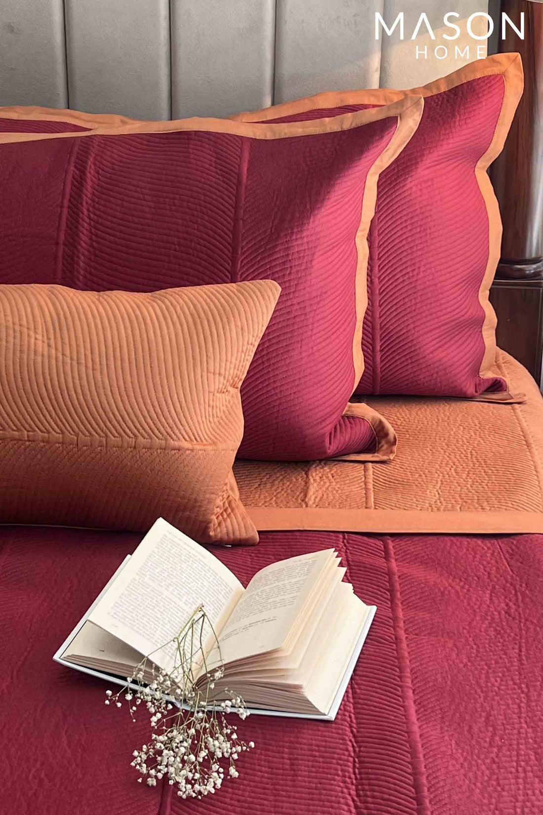 Maroon And Rust Rosette Cotton Reversible Bedspread