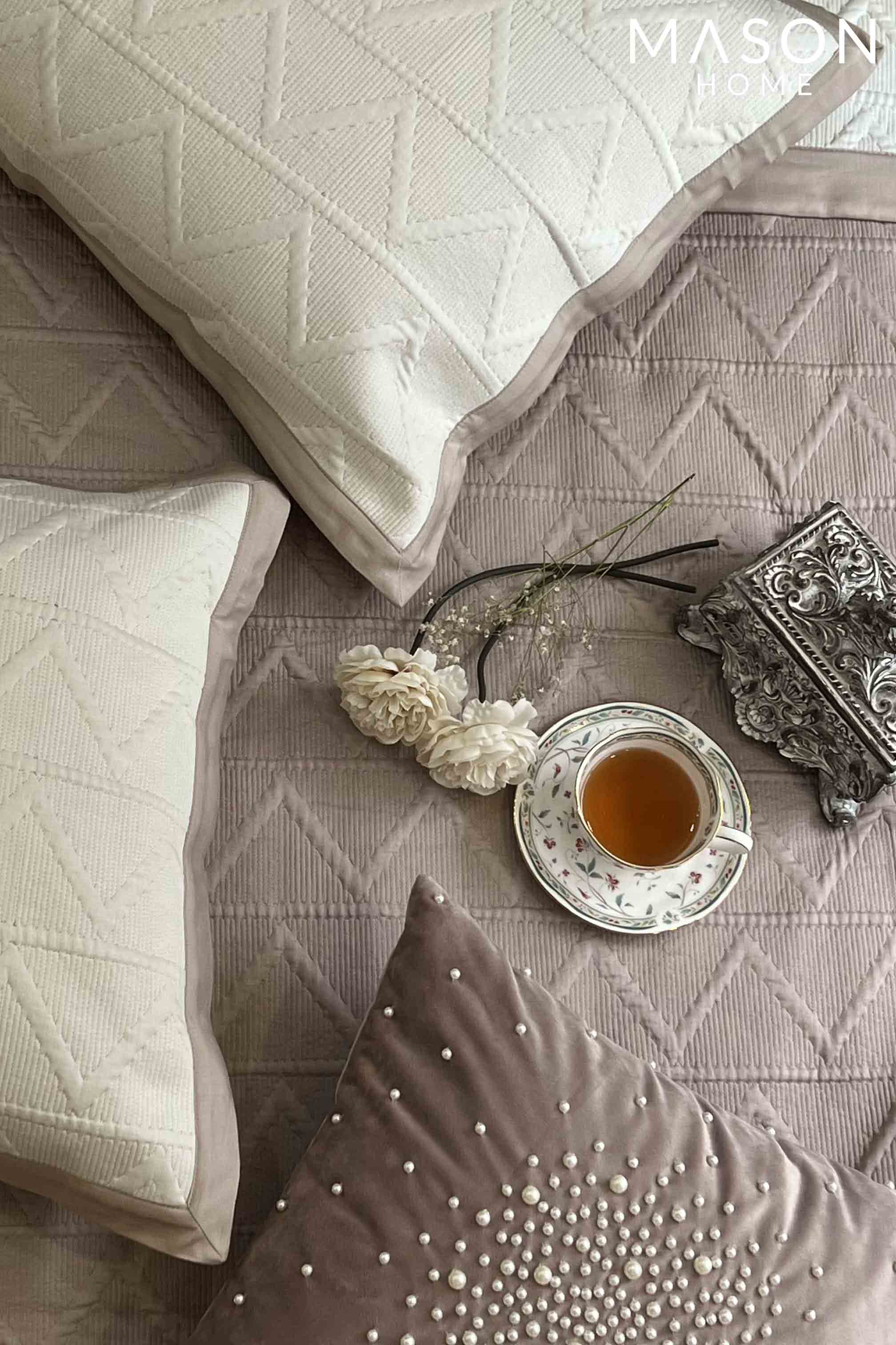 Buff And Ivory Trigon Cotton Reversible Bedspread