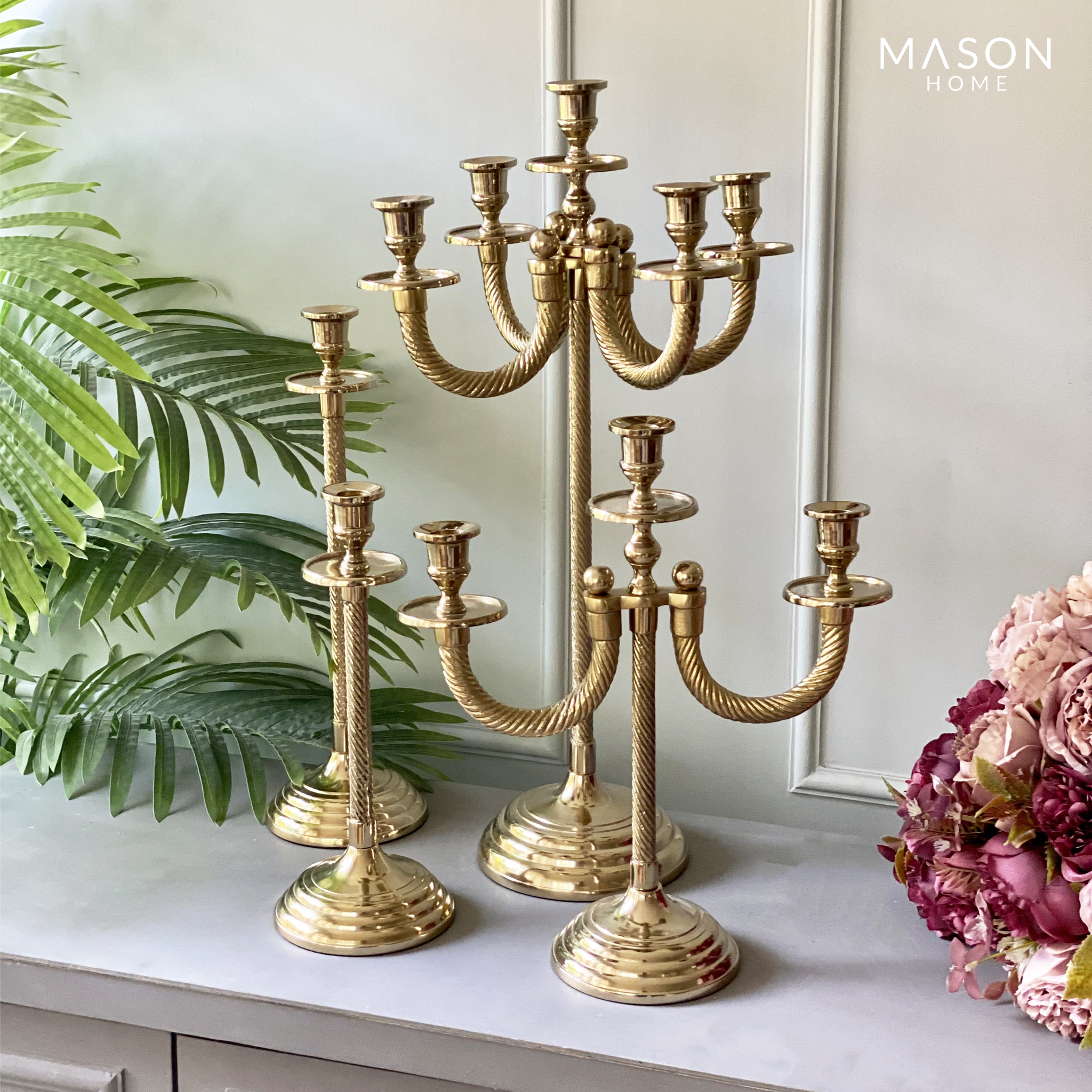 BEIRUT GOLD ROPE CANDELABRA - 3 ARM