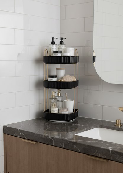 Three Tier Square Rotating Makeup Organiser - Black