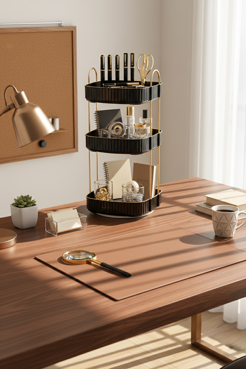 Three Tier Square Rotating Makeup Organiser - Black