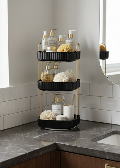 Three Tier Square Rotating Makeup Organiser - Black