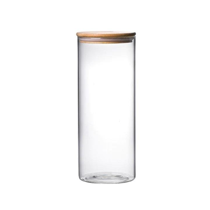 Glass Airtight Storage Container With Wooden Lid - Large (Set Of 2)