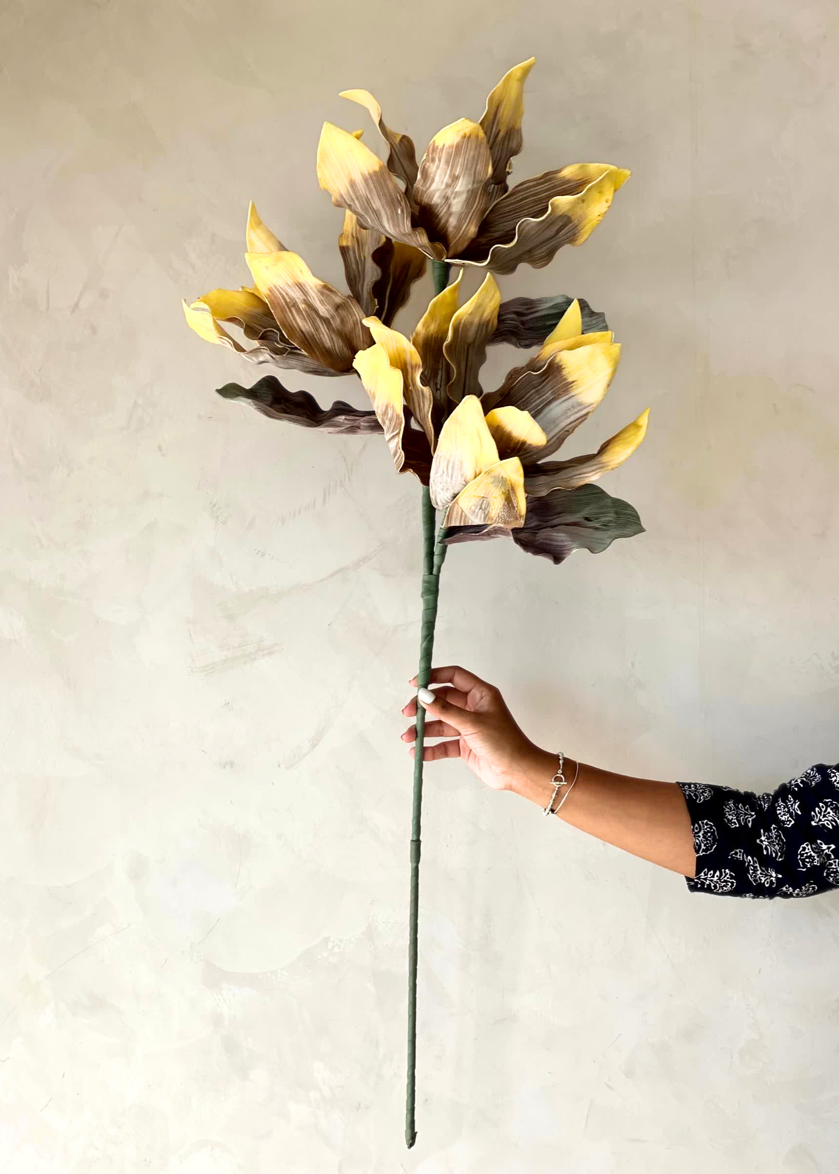 Artificial Magnolia Flower Stem -  Amber Ombre (One Stem)