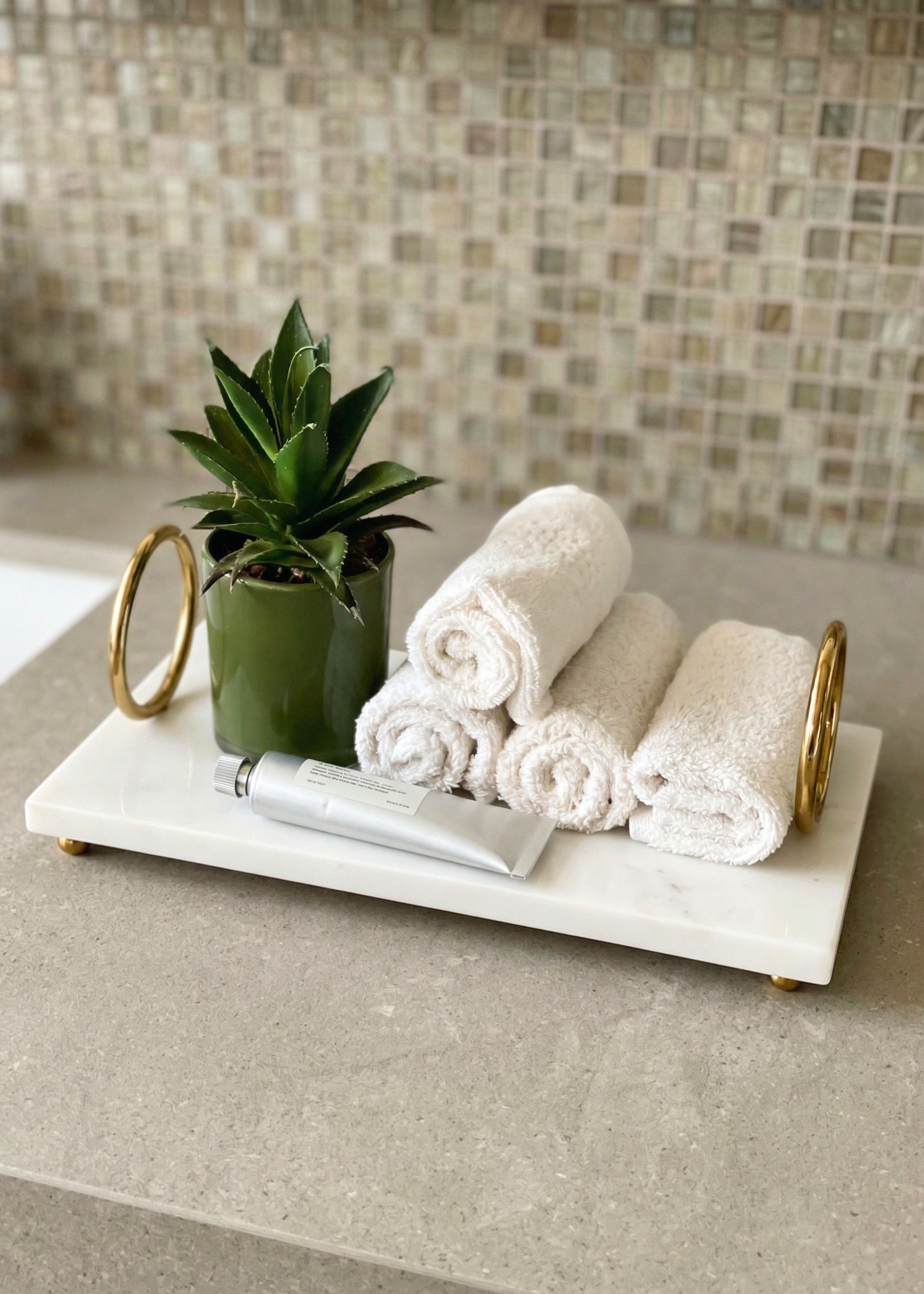 Svara Marble Bathroom Set  - White (Set of 3)