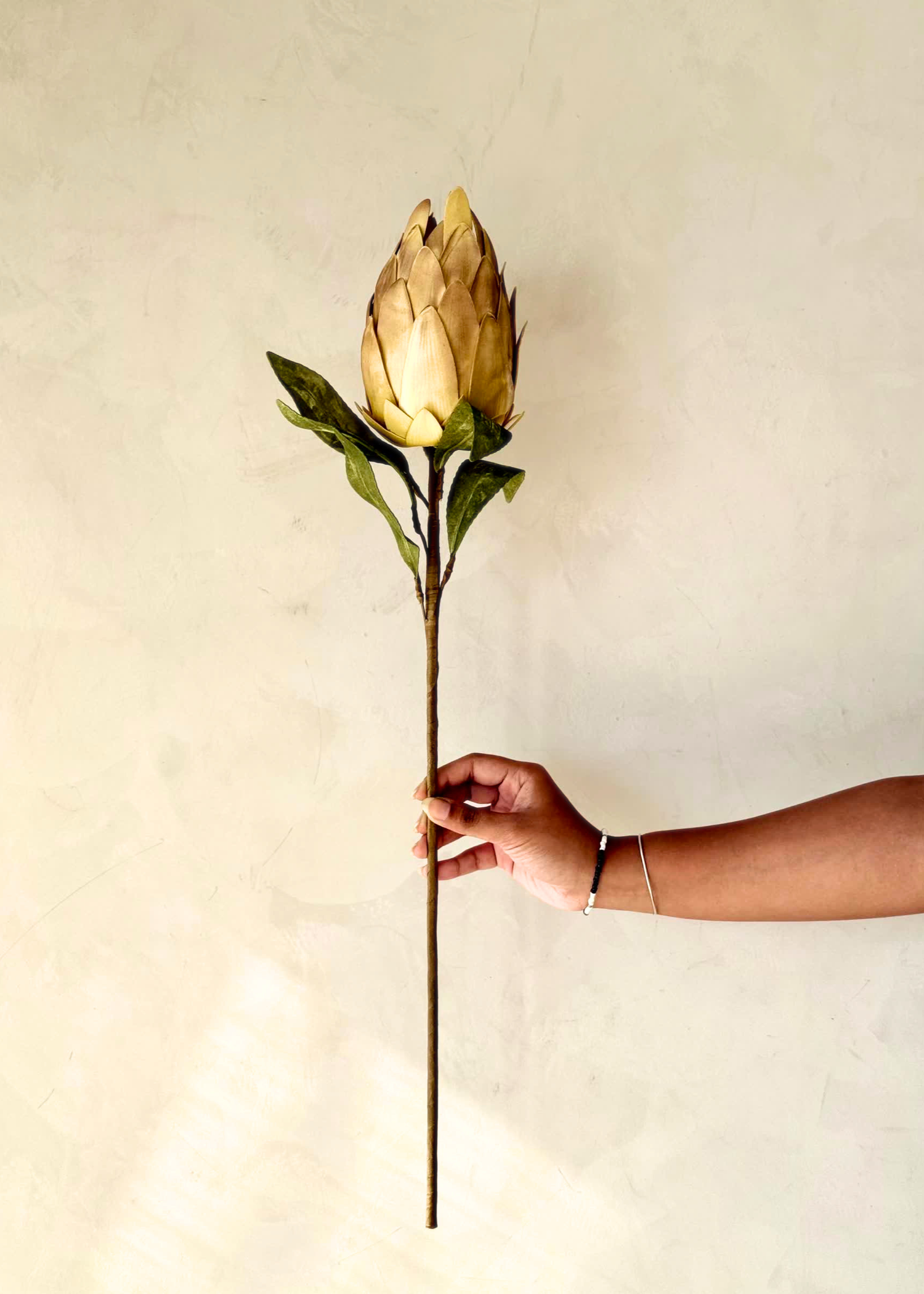 Artificial Protea Flower Stem  -  Yellow (One Stem)