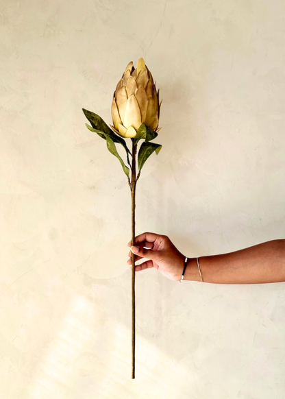 Artificial Protea Flower Stem  -  Yellow (One Stem)