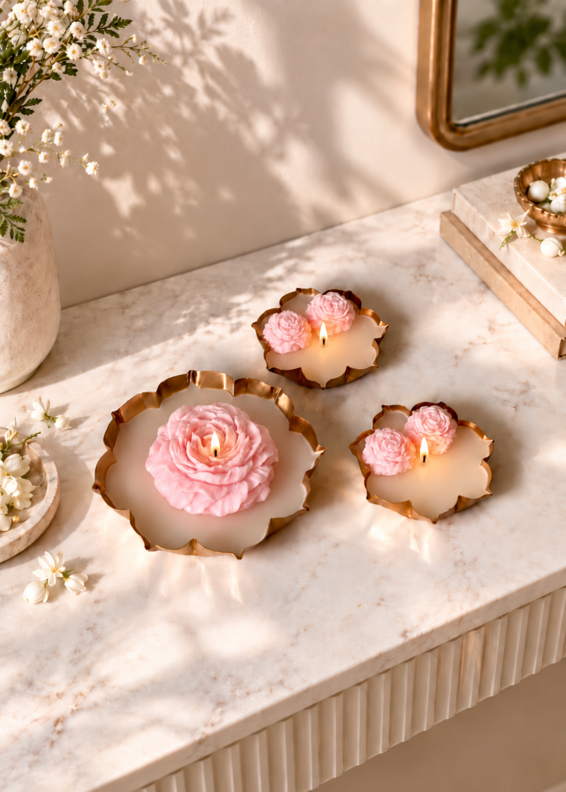 Blush Bloom Gold Urli Candle Gift Set of 3