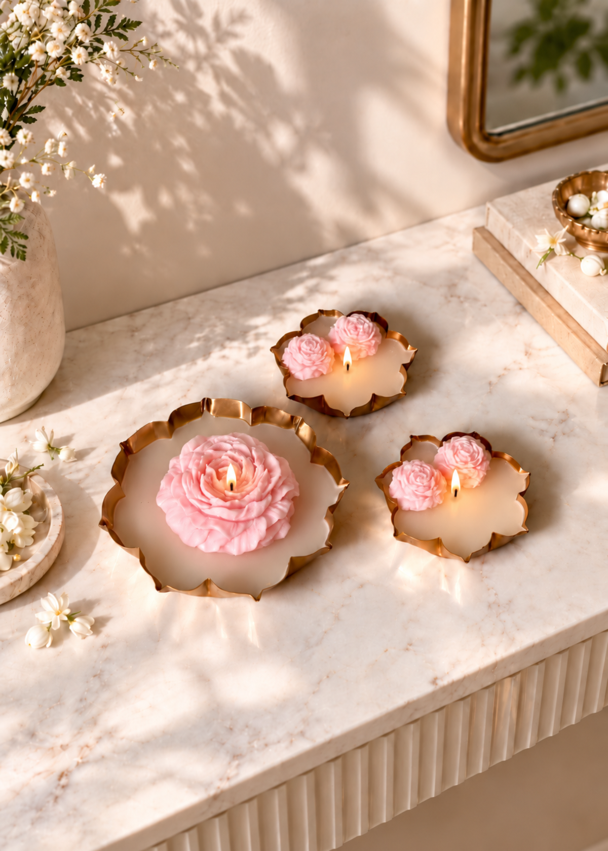 Blush Bloom Gold Urli Candle Gift Set of 3