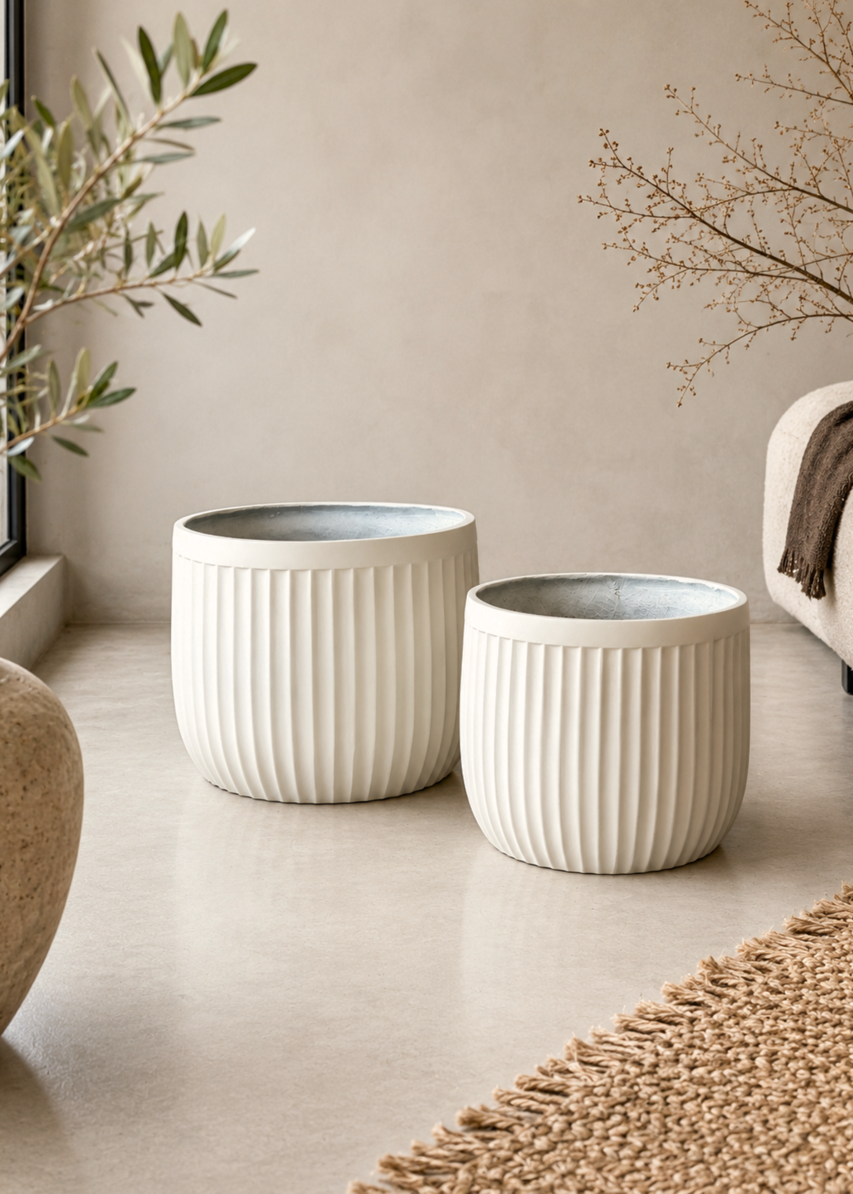 Valen Ribbed Planters - Ivory