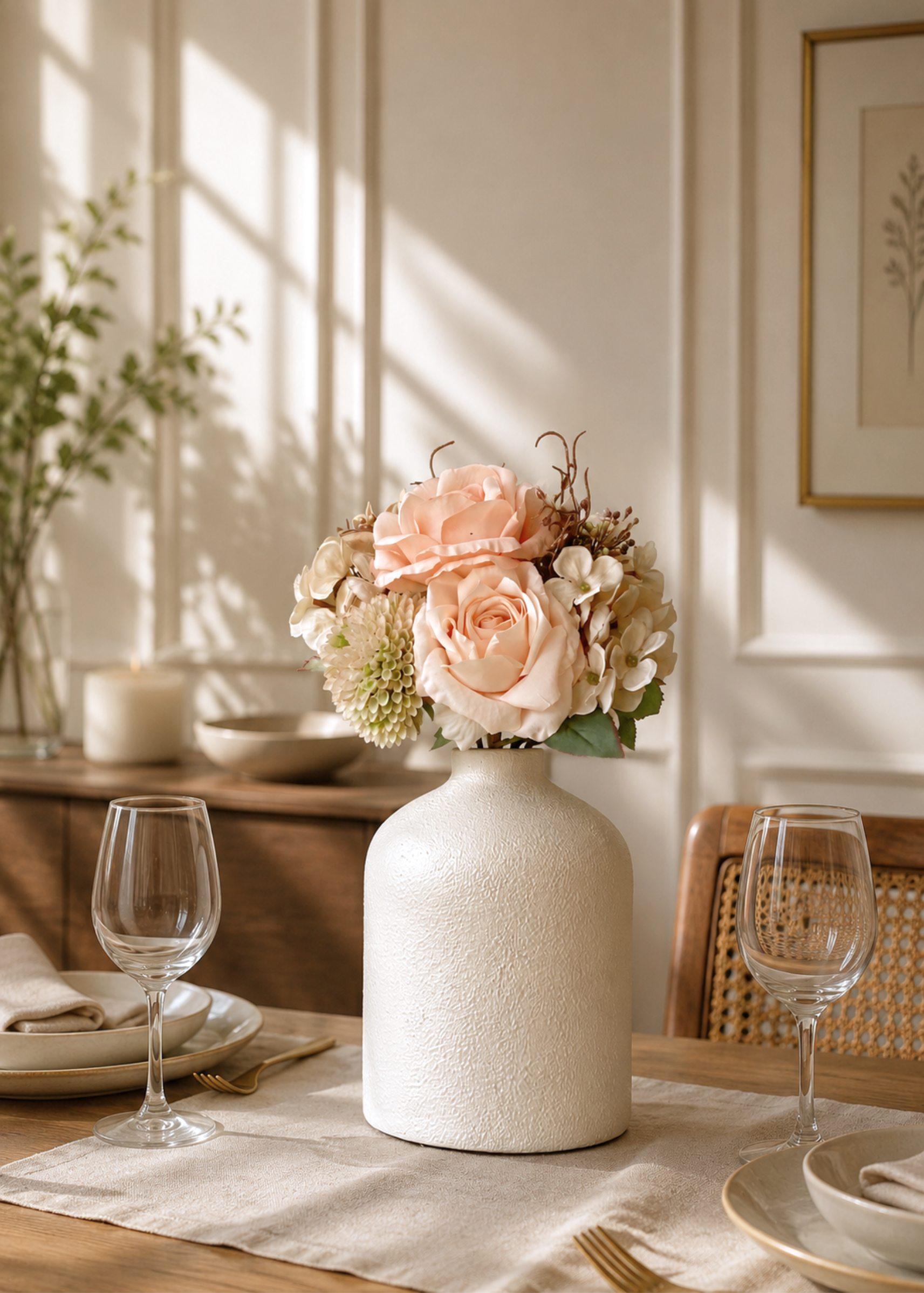 Artificial Peach Rose Bunch