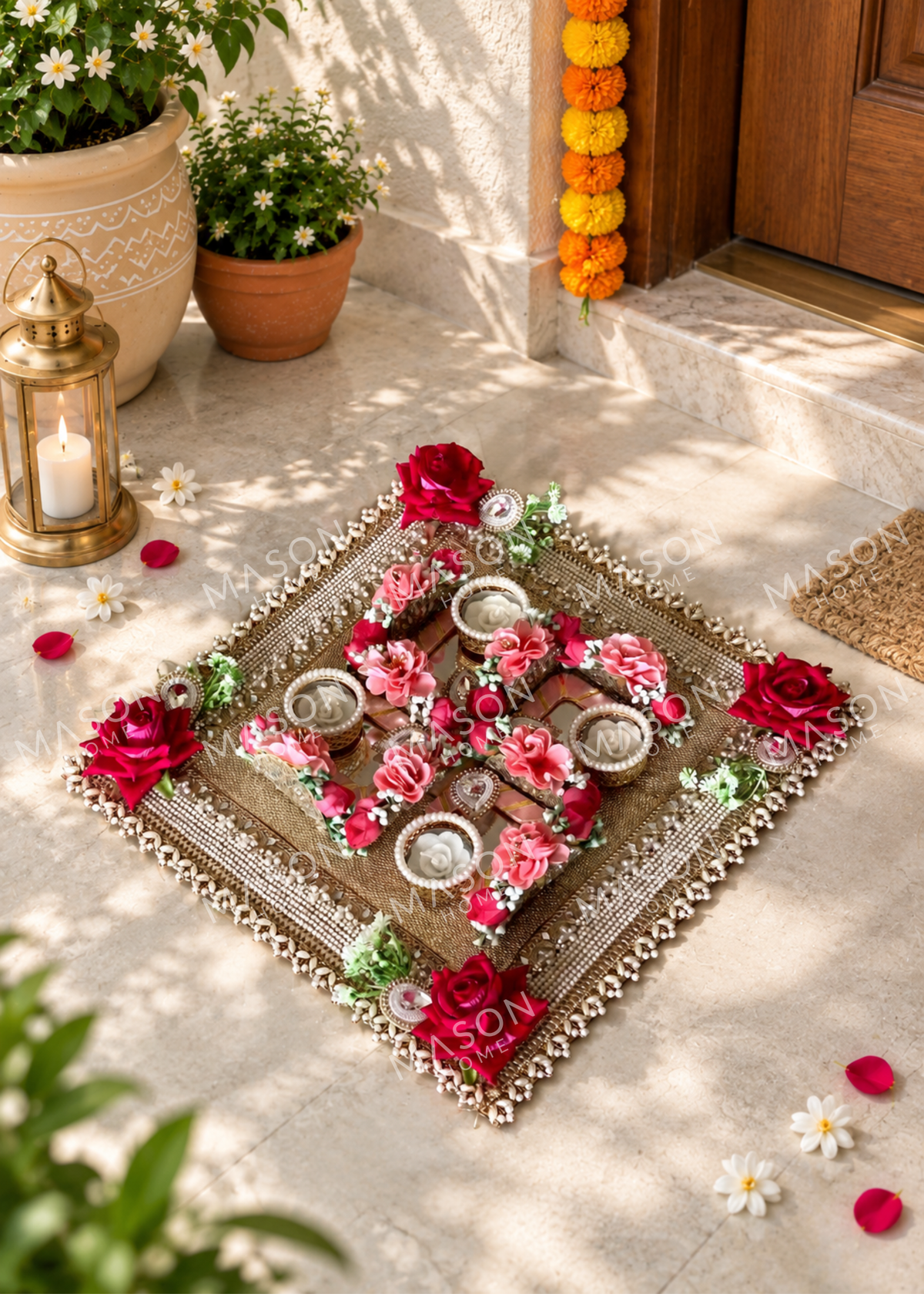 Festive Rose Blossom Grace I Artificial Rangoli
