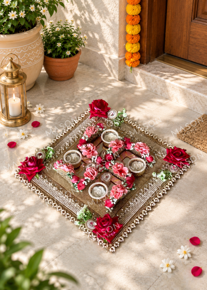 Festive Rose Blossom Grace I Artificial Rangoli