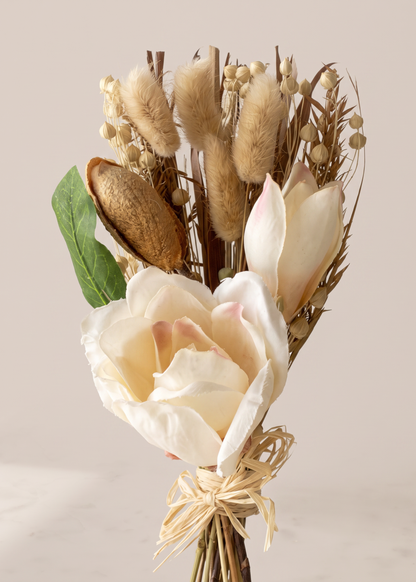 Artificial Dried Floral Bunch with Vase - Beige &amp; Ivory