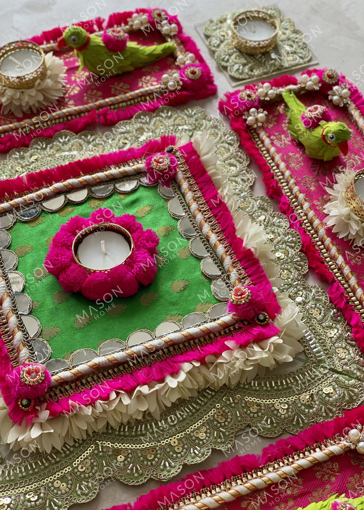 Festive Parrot Diya Rangoli