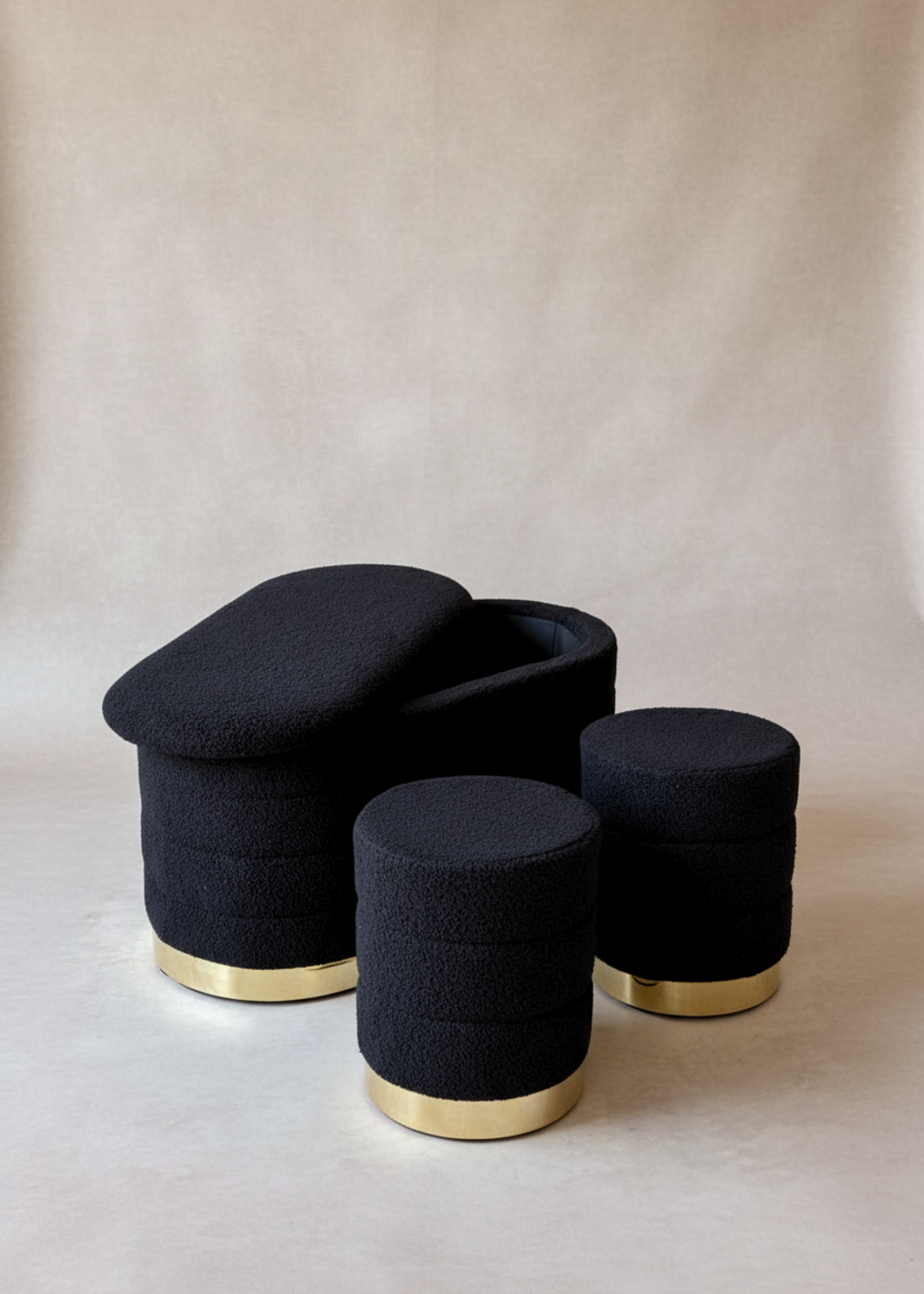 Cloud Boucle Storage Pouffe Set - Black