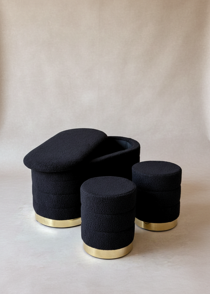 Cloud Boucle Storage Pouffe Set - Black