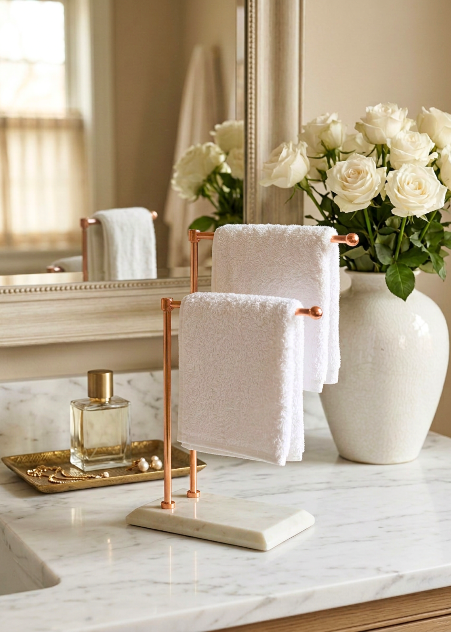 Melrose Hand Towel Stand - White &amp; Rose Gold