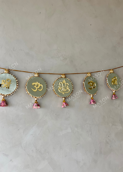 Festive Shubh Rang Reversible Toran - Green &amp; Pink