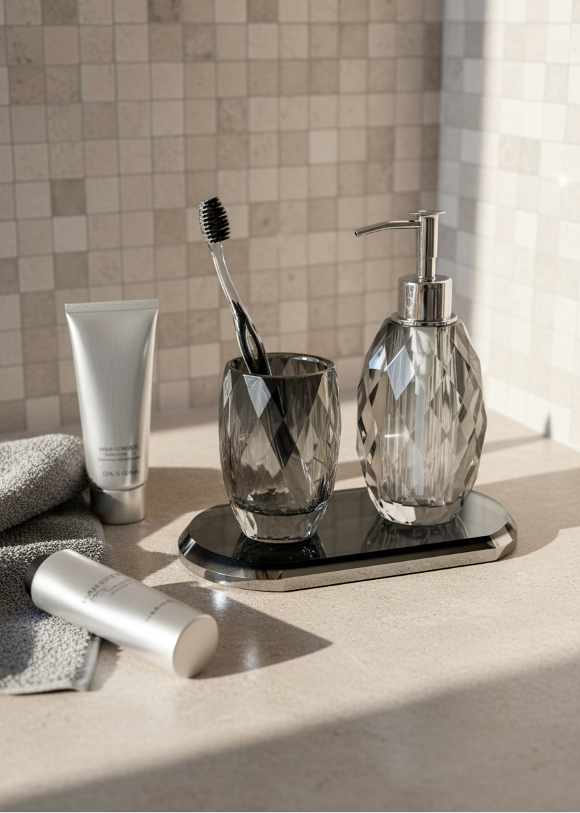 Sundrop Crystal Bathroom Set - Black (Set of 3)