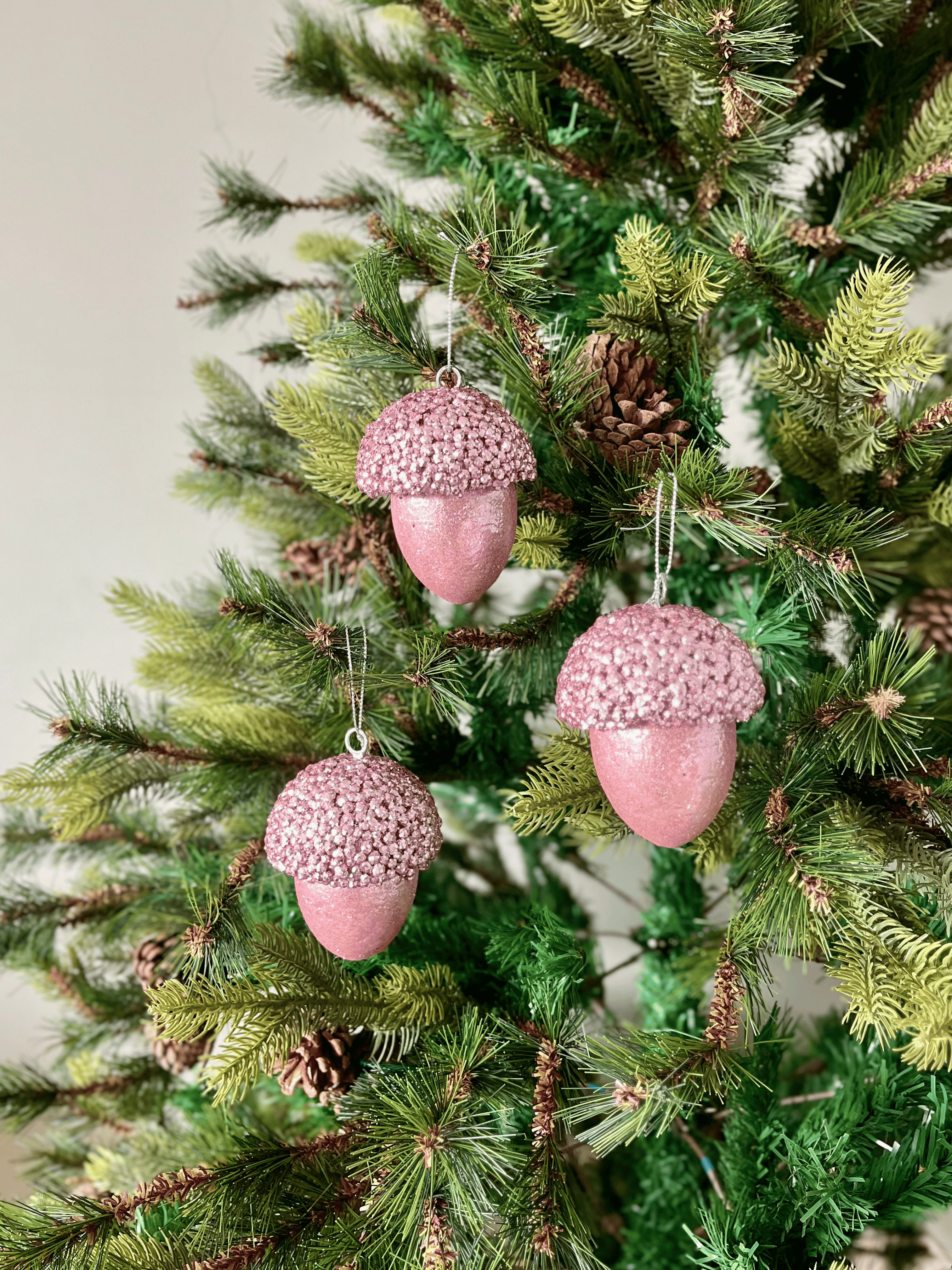 Christmas Glittering Acorns - (Set Of 3)