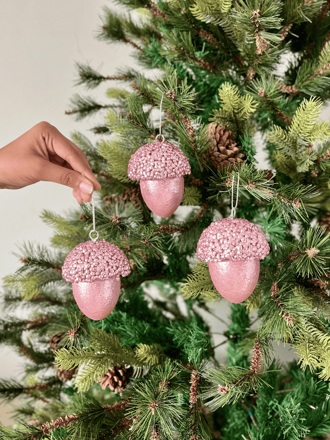 Christmas Glittering Acorns - (Set Of 3)